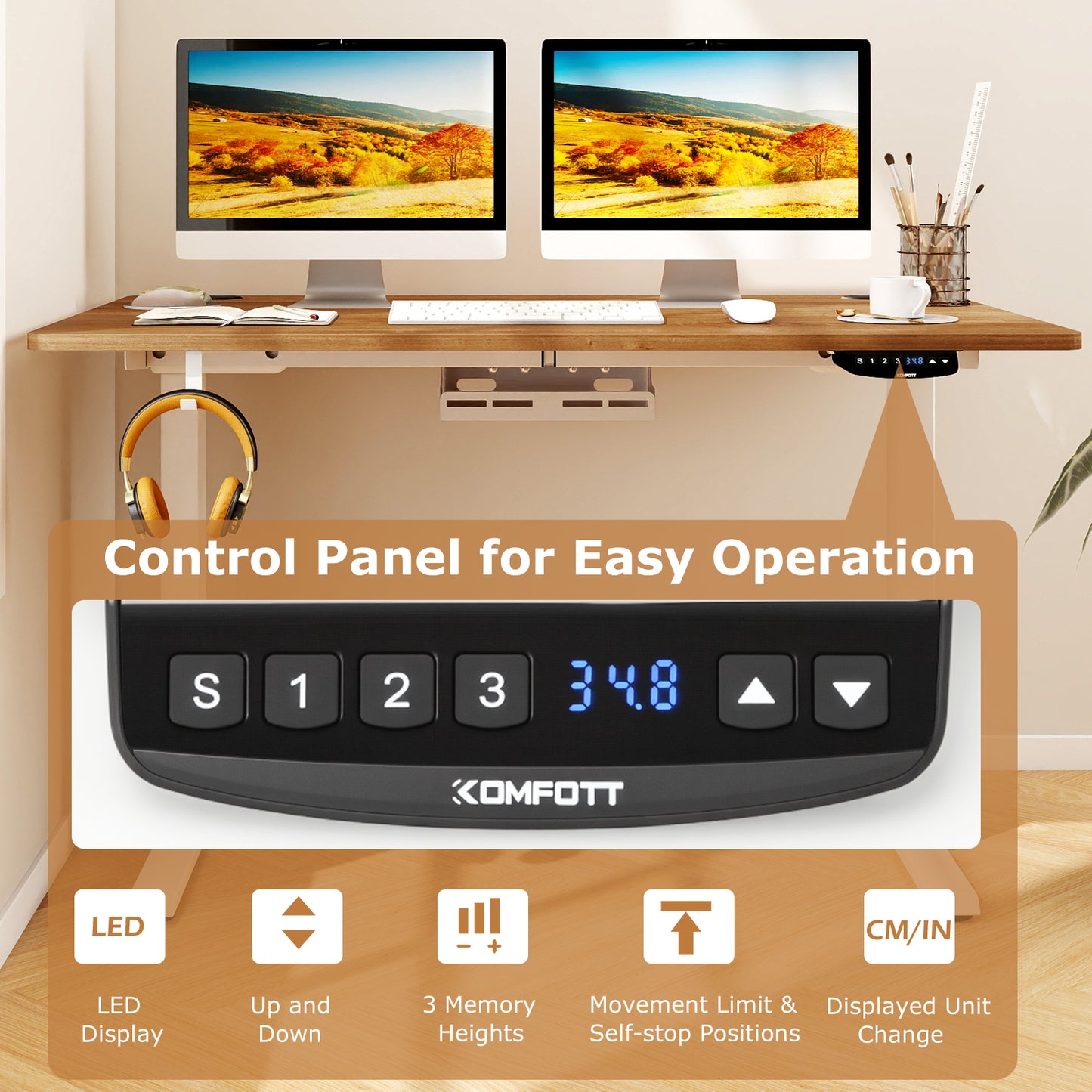 Electric Standing Desk Height Adjustable with 3 Memory Heights Walnut-M