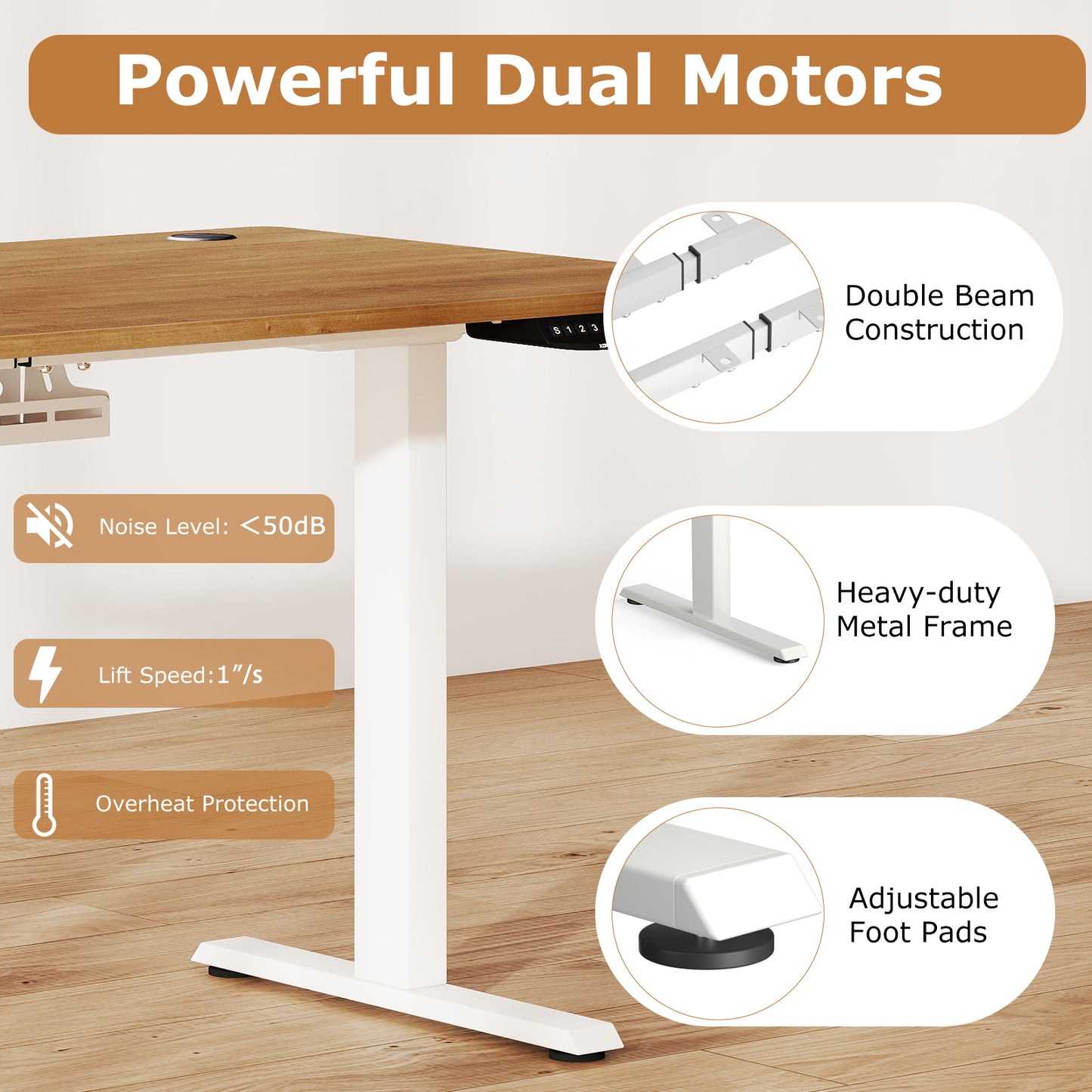 Electric Standing Desk Height Adjustable with 3 Memory Heights Walnut-M