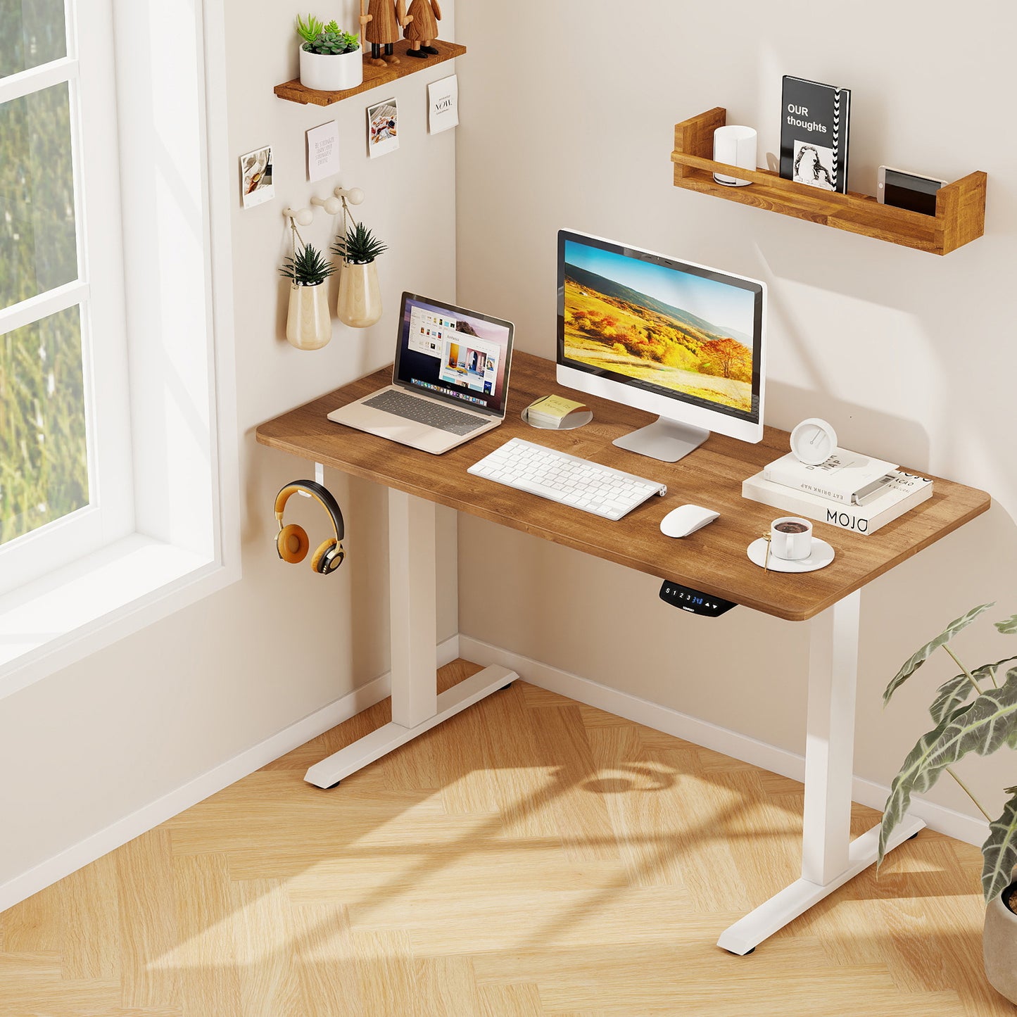 Electric Standing Desk Height Adjustable with 3 Memory Heights Walnut-S