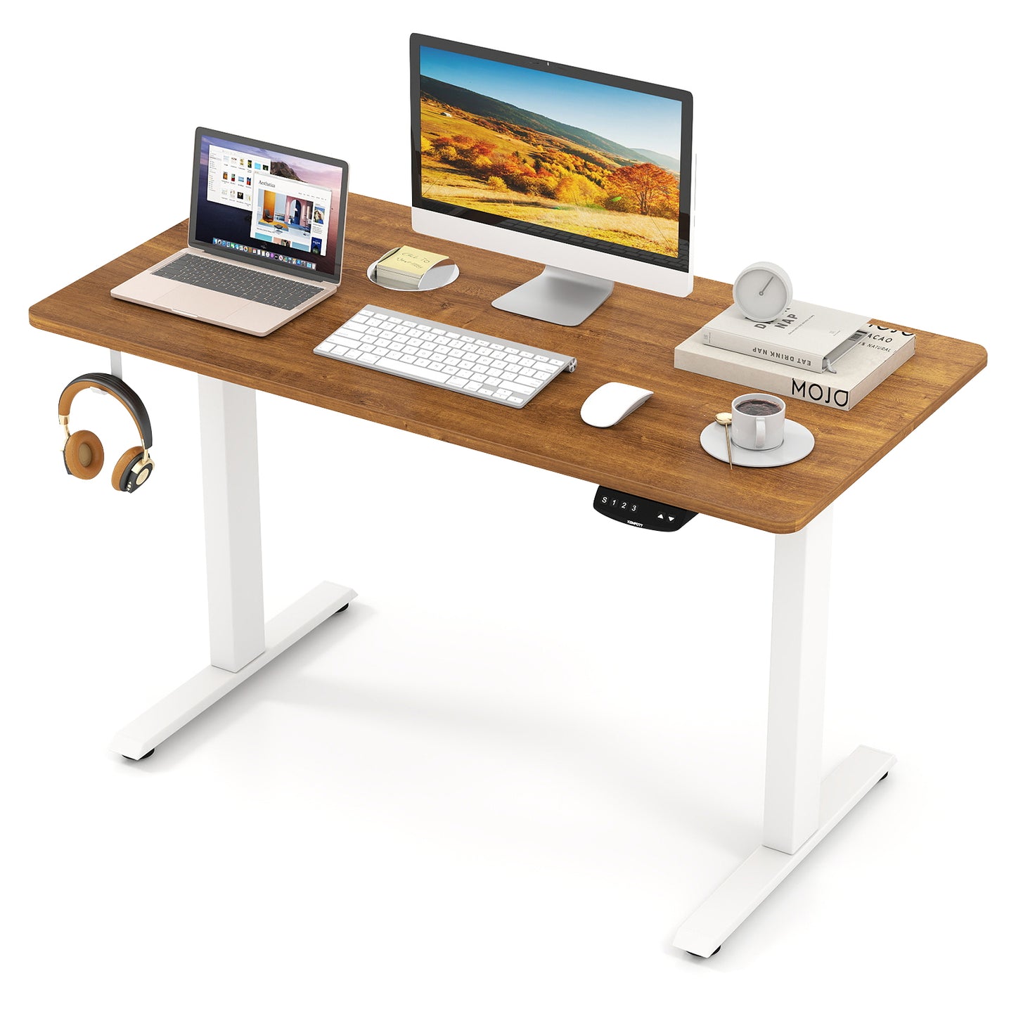 Electric Standing Desk Height Adjustable with 3 Memory Heights Walnut-S