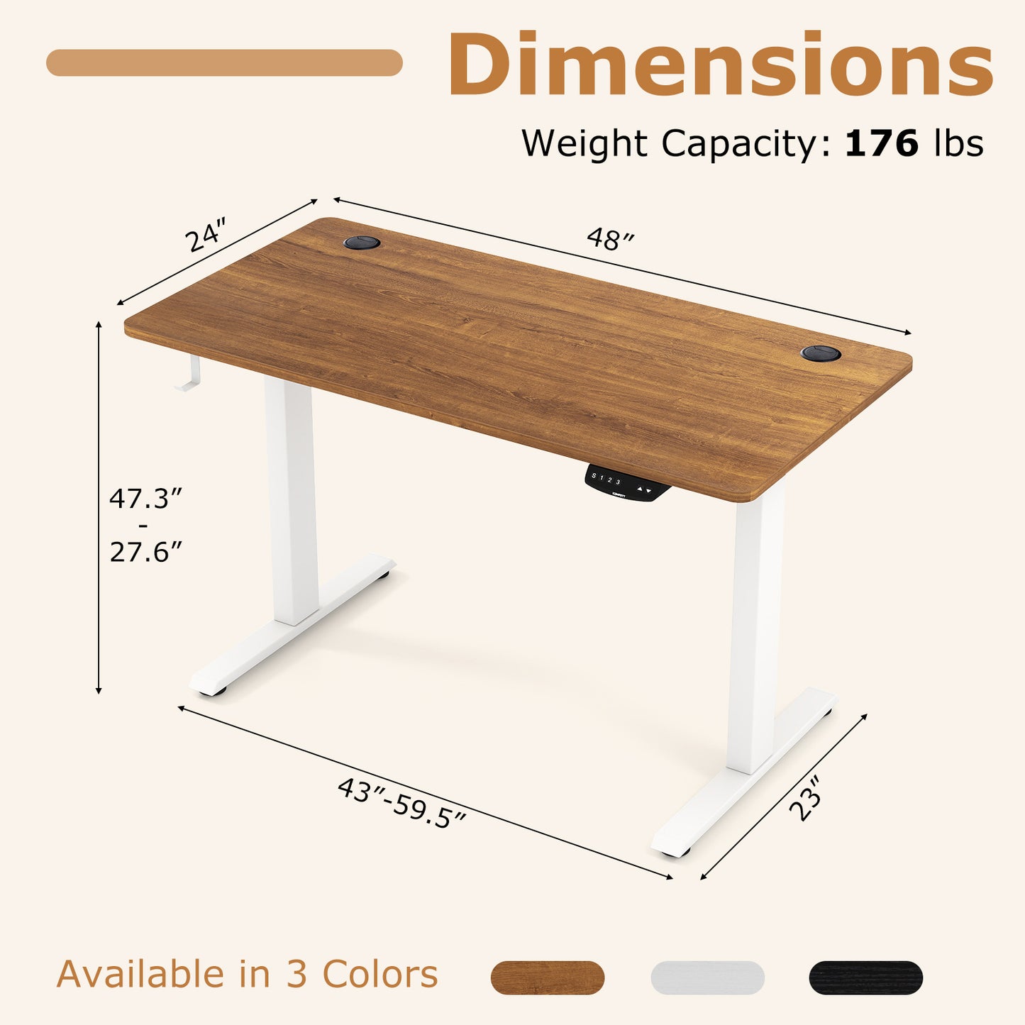 Electric Standing Desk Height Adjustable with 3 Memory Heights Walnut-S