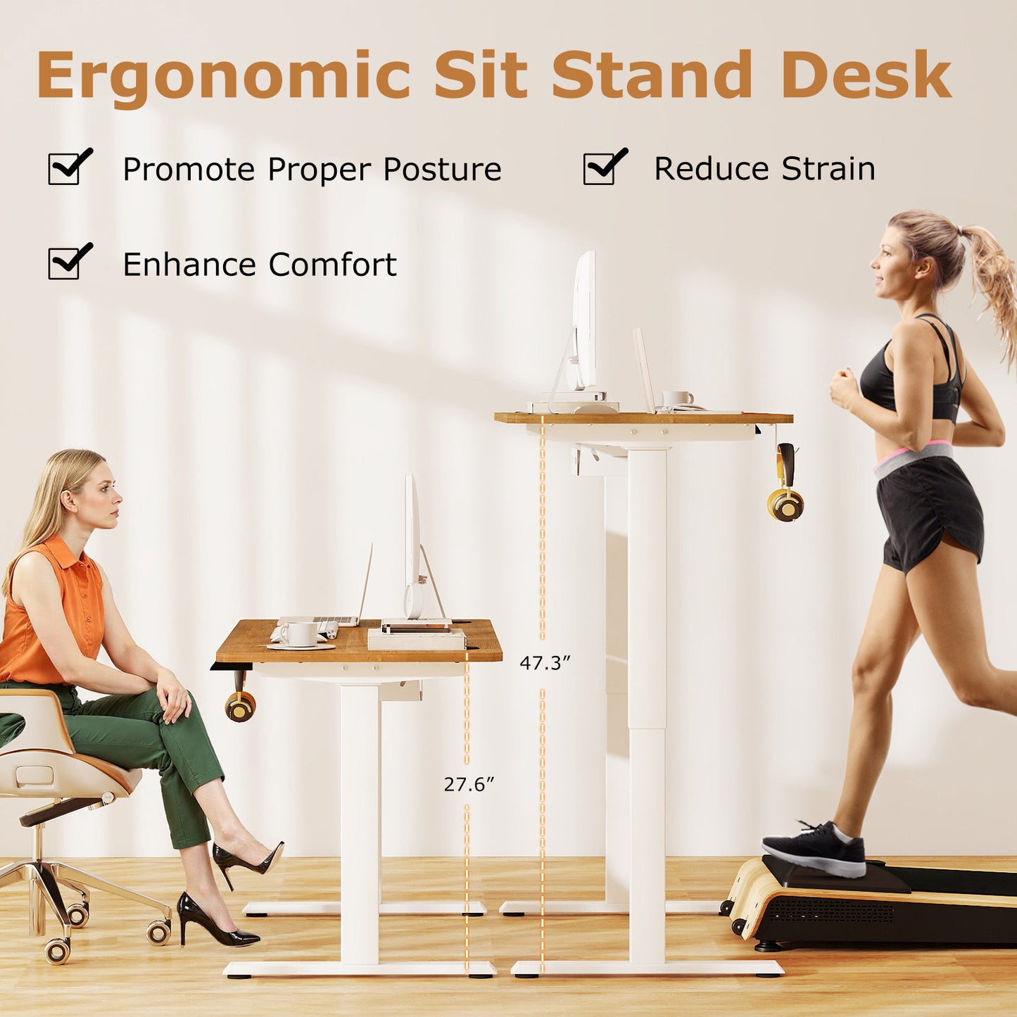 Electric Standing Desk Height Adjustable with 3 Memory Heights Walnut-S