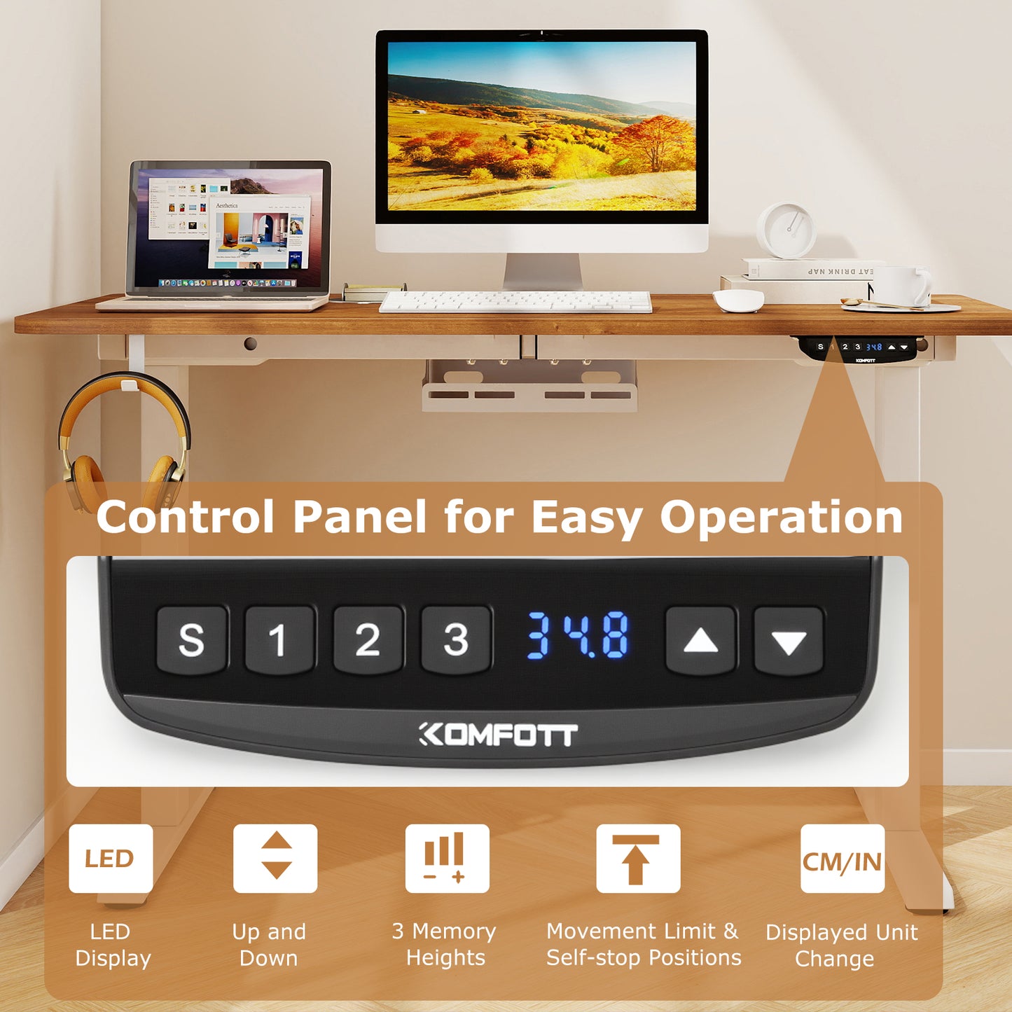 Electric Standing Desk Height Adjustable with 3 Memory Heights Walnut-S