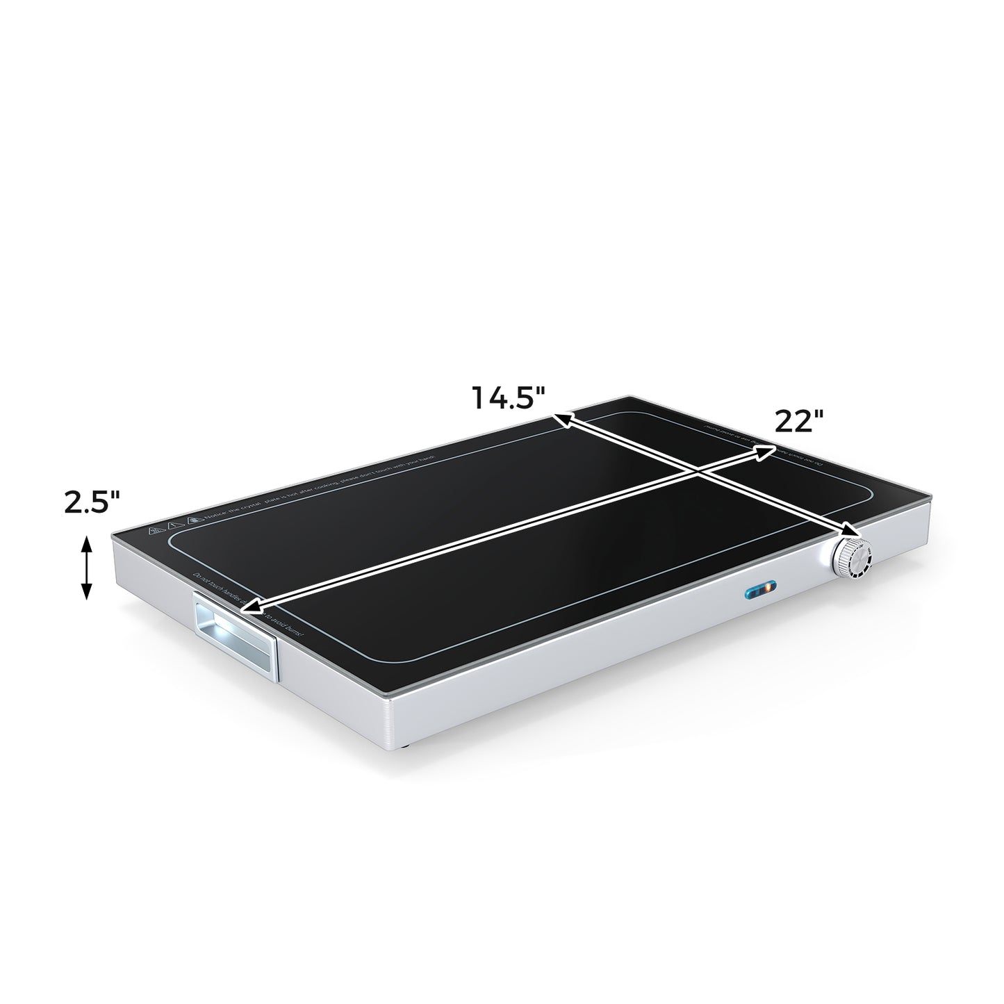 Electric Warming Tray with Adjustable Temperature and Built-In Handles Tempered Glass