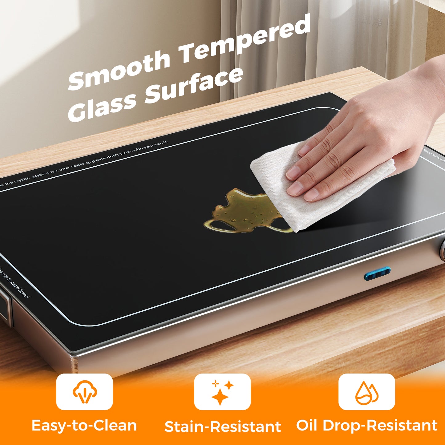 Electric Warming Tray with Adjustable Temperature and Built-In Handles Tempered Glass