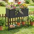 Jardinière surélevée avec étagère inférieure en rotin - Noir