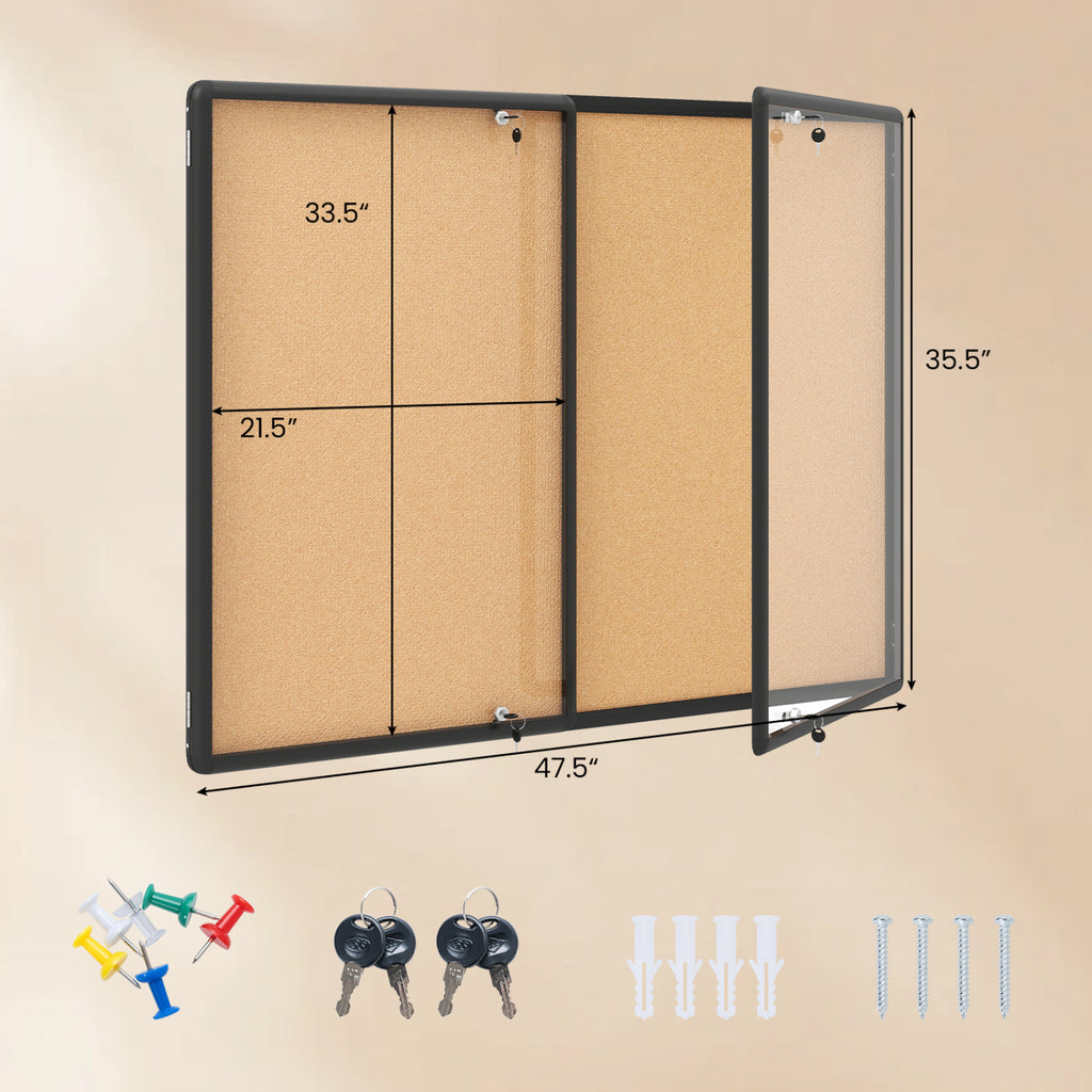 Enclosed Bulletin Board with Aluminum Frame and Felt Surface for Office-Black