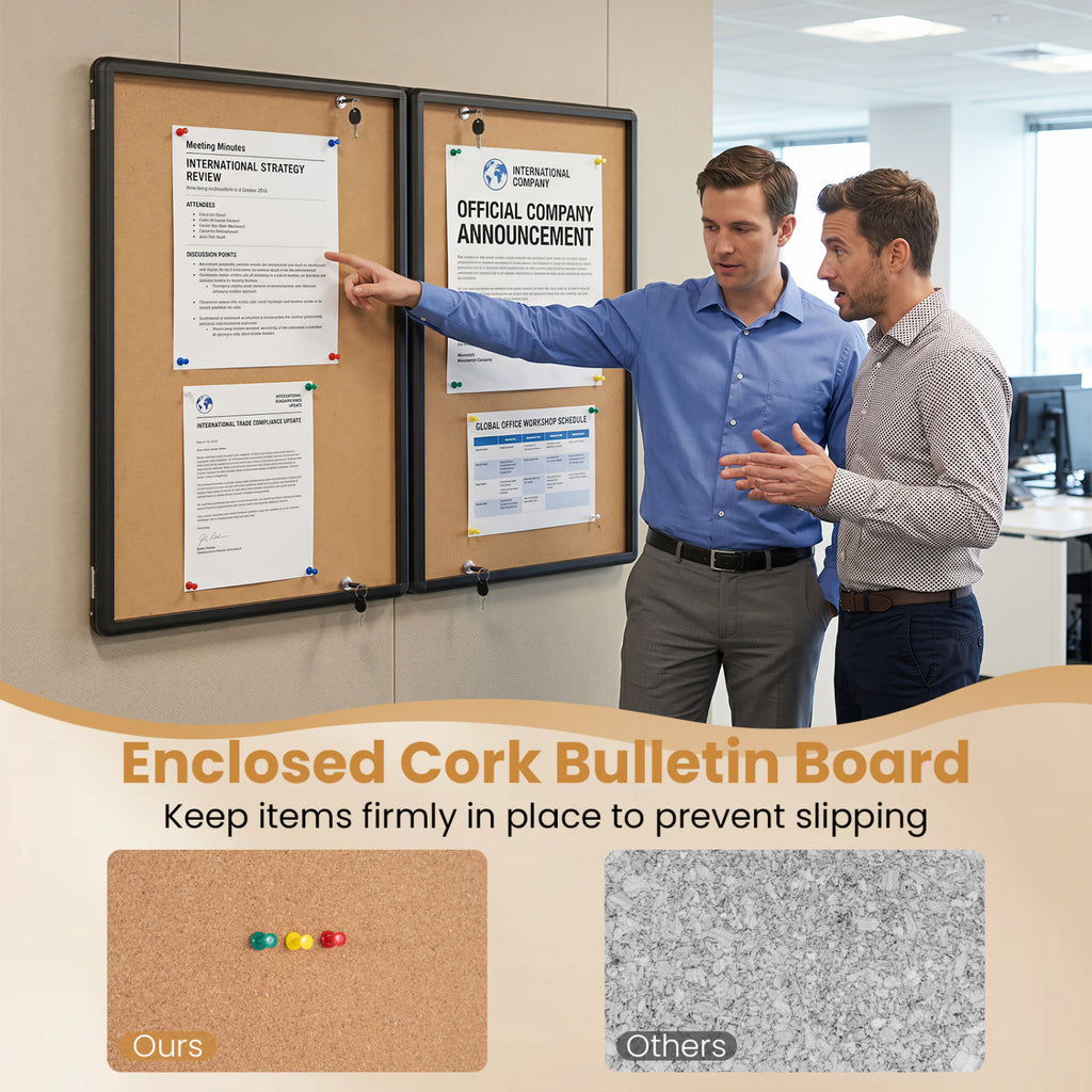 Enclosed Bulletin Board with Aluminum Frame and Felt Surface for Office-Black