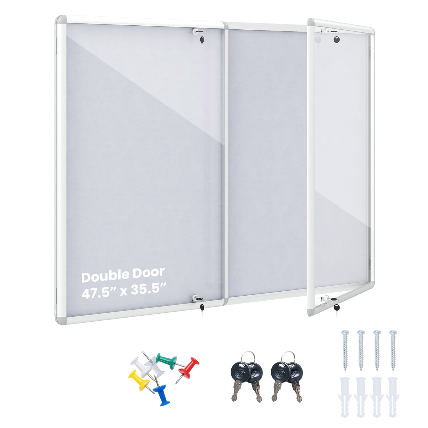 Enclosed Bulletin Board Lockable Cork Notice Board with Aluminum Frame-Sliver