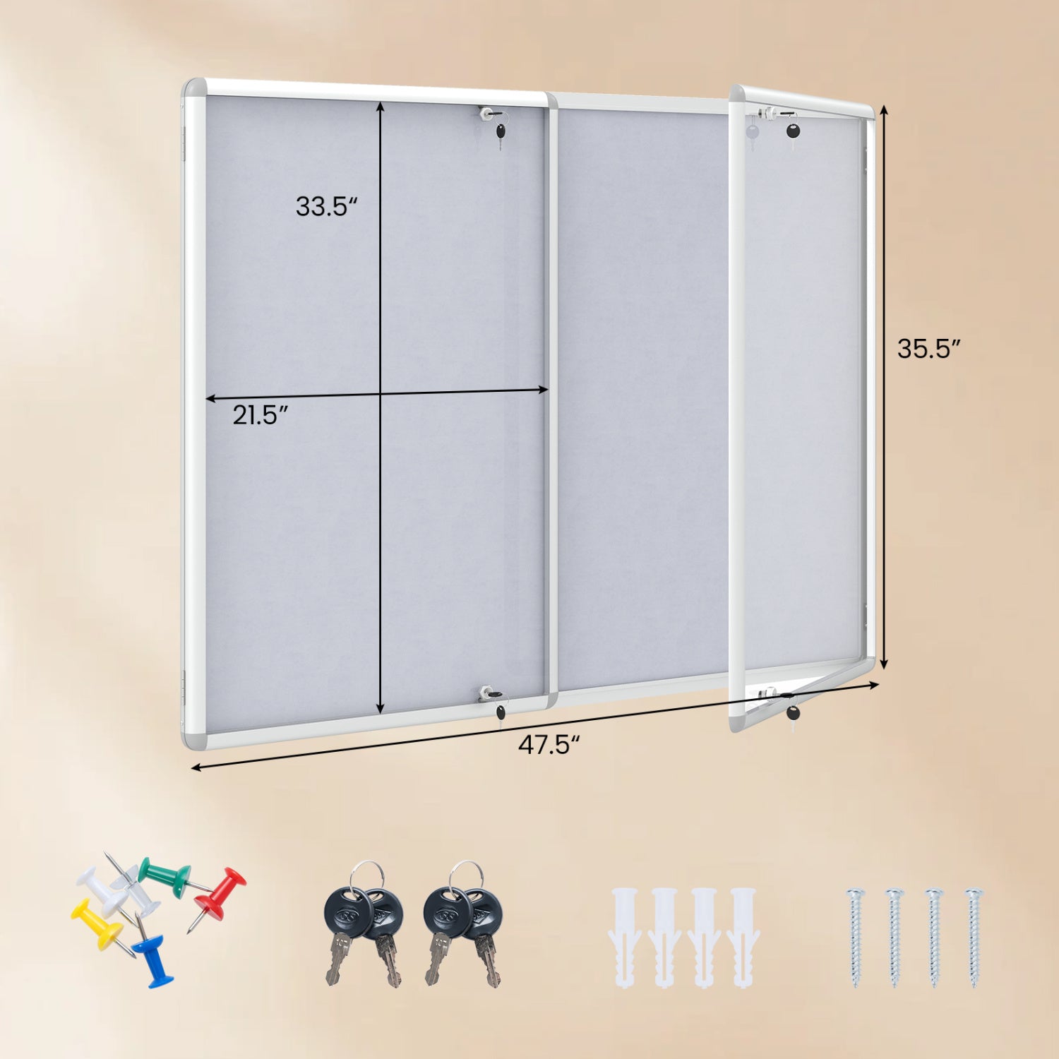 Enclosed Bulletin Board Lockable Cork Notice Board with Aluminum Frame-Sliver