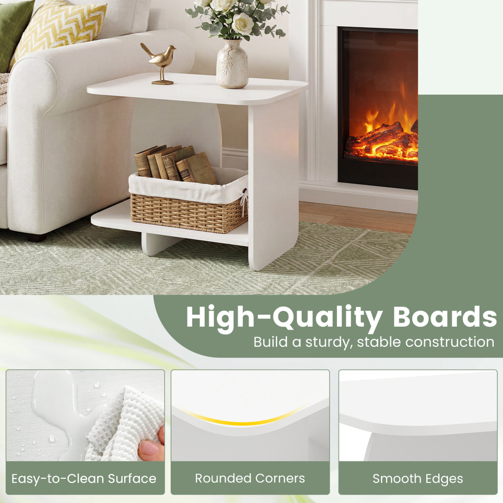 End Table 2-Tier Sofa Side Table with Storage Shelf for Small Space-White
