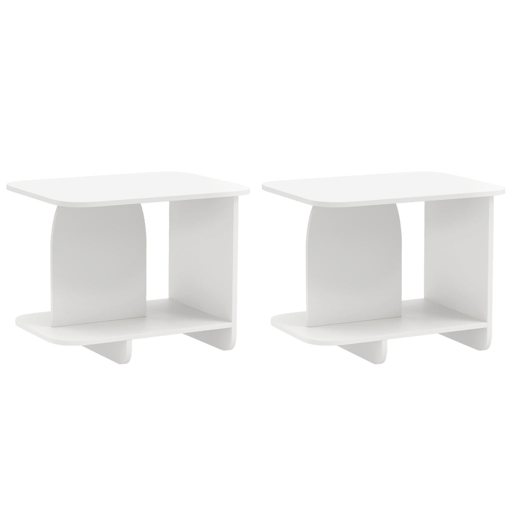 End Table Set of 2 2-Tier Sofa Side Tables with Storage Shelf-White