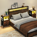 End Table with Charging Station Set of 2 Nightstand with 2 Folding Fabric Drawers