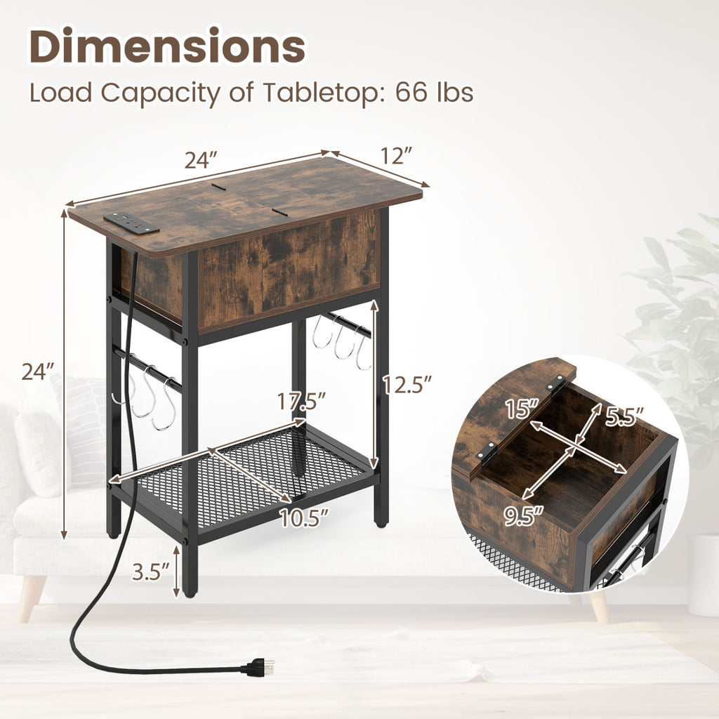 End Table with Charging Station USB Ports Outlets and Flip Top-Coffee