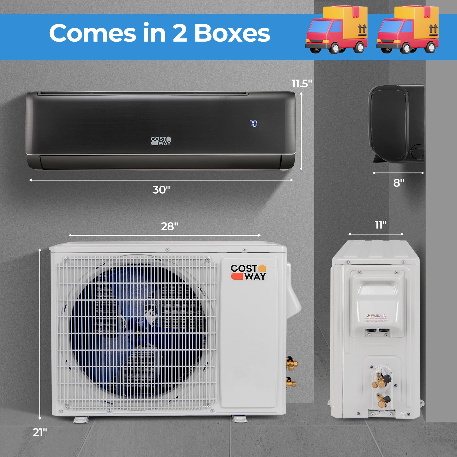 GreyVolt Series Energy Star Certified 12000 BTU 21 SEER2 208-230V Mini Split Air Conditioner and Heater Gray