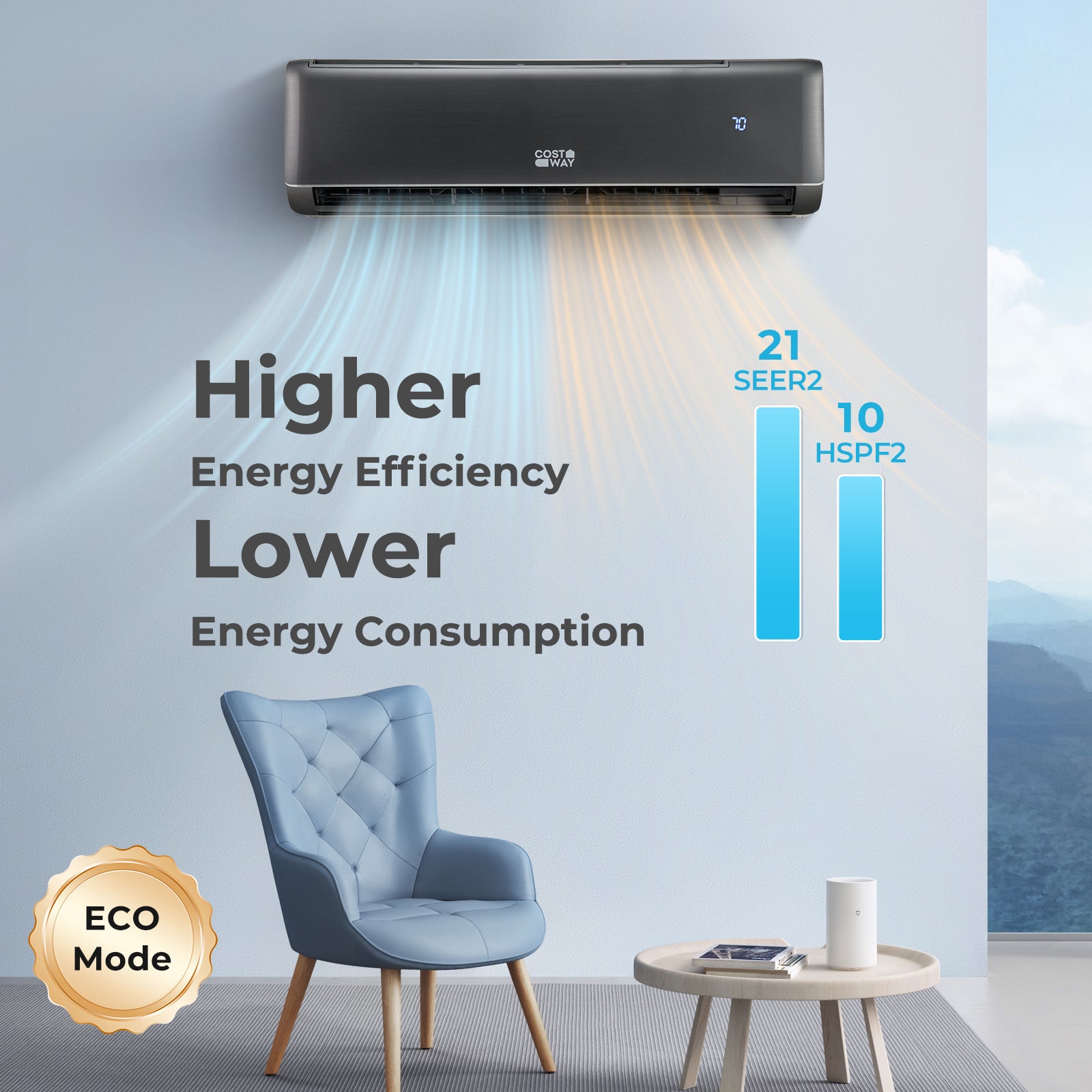 GreyVolt Series Energy Star Certified 12000 BTU 21 SEER2 208-230V Mini Split Air Conditioner and Heater Gray