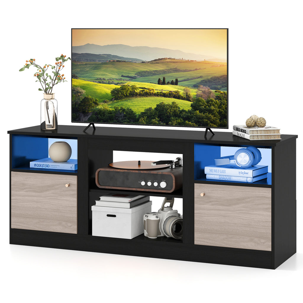 Entertainment Center with Adjustable Shelf & Open Compartment for 65€ TVs-Black