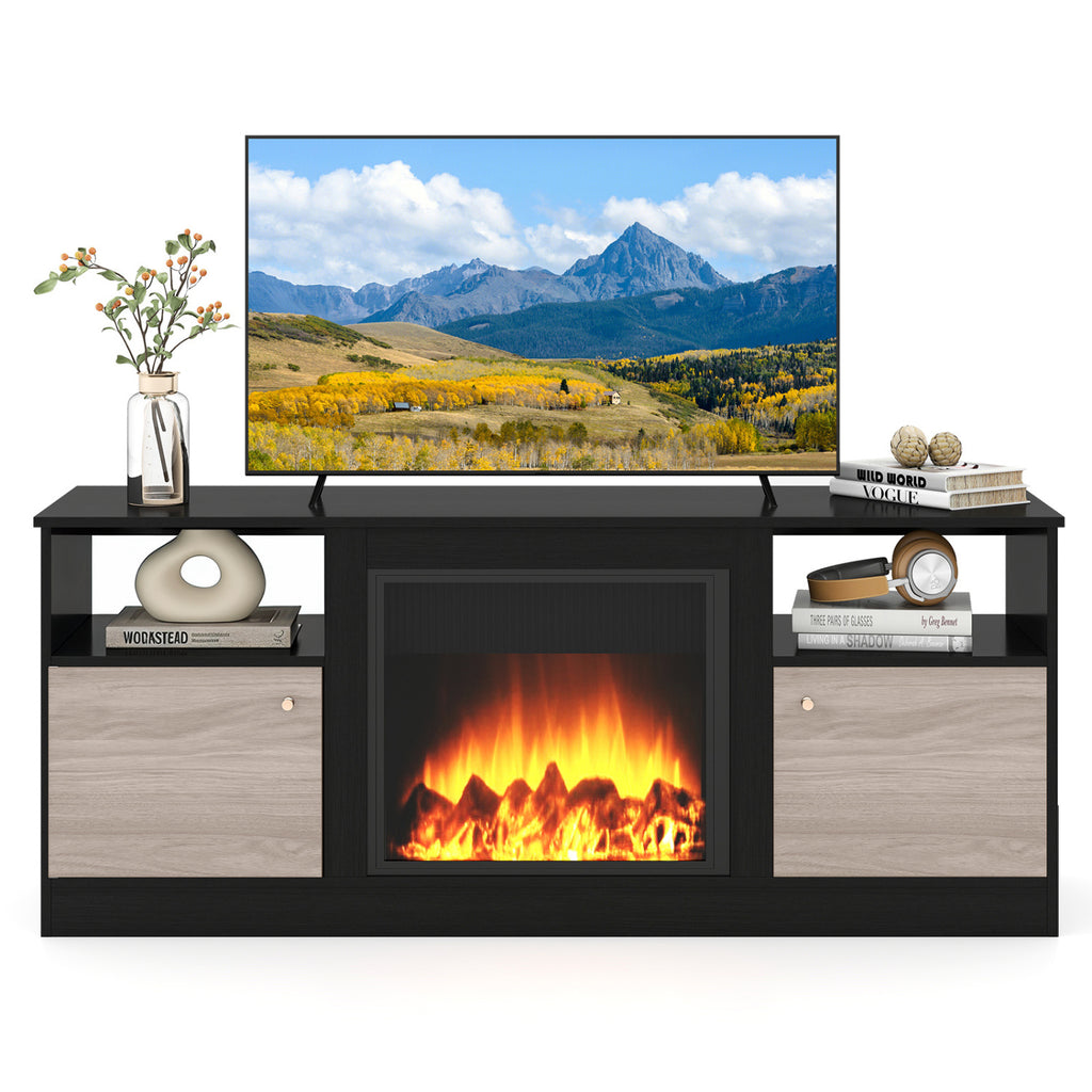 Entertainment Center with Adjustable Shelf & Open Compartment for 65€ TVs-Black