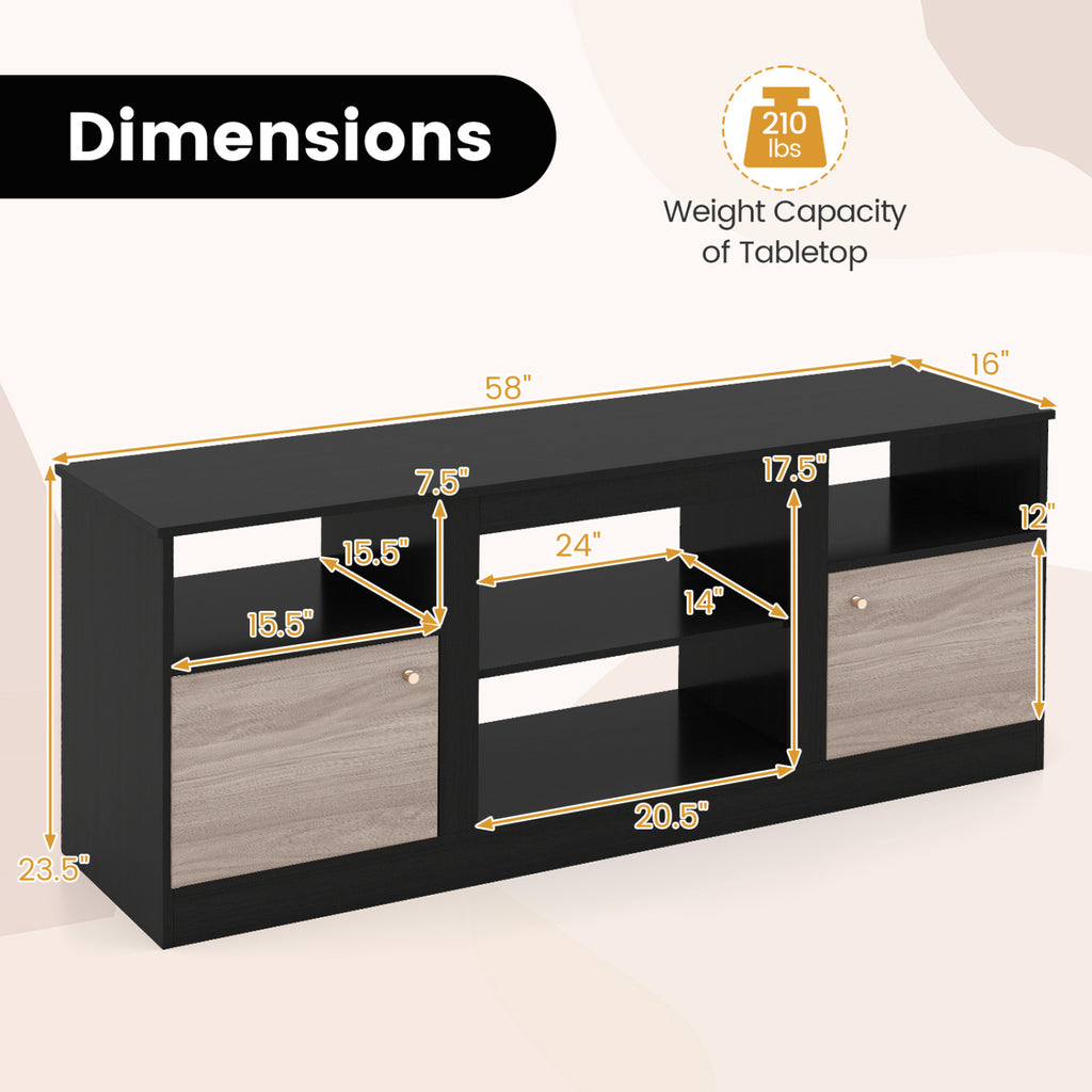 Entertainment Center with Adjustable Shelf & Open Compartment for 65€ TVs-Black