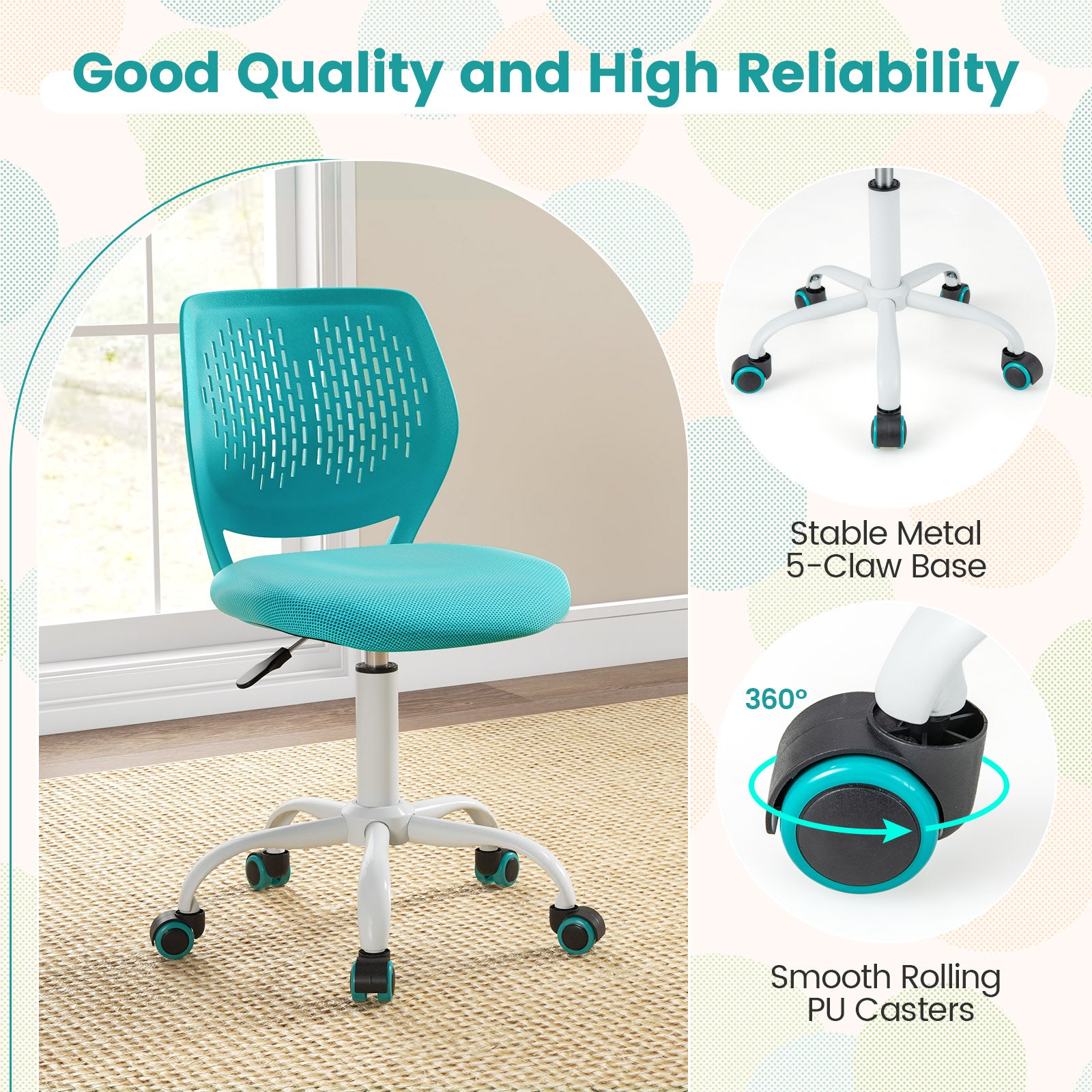 Ergonomic Children Study Chair with Adjustable Height-Turquoise