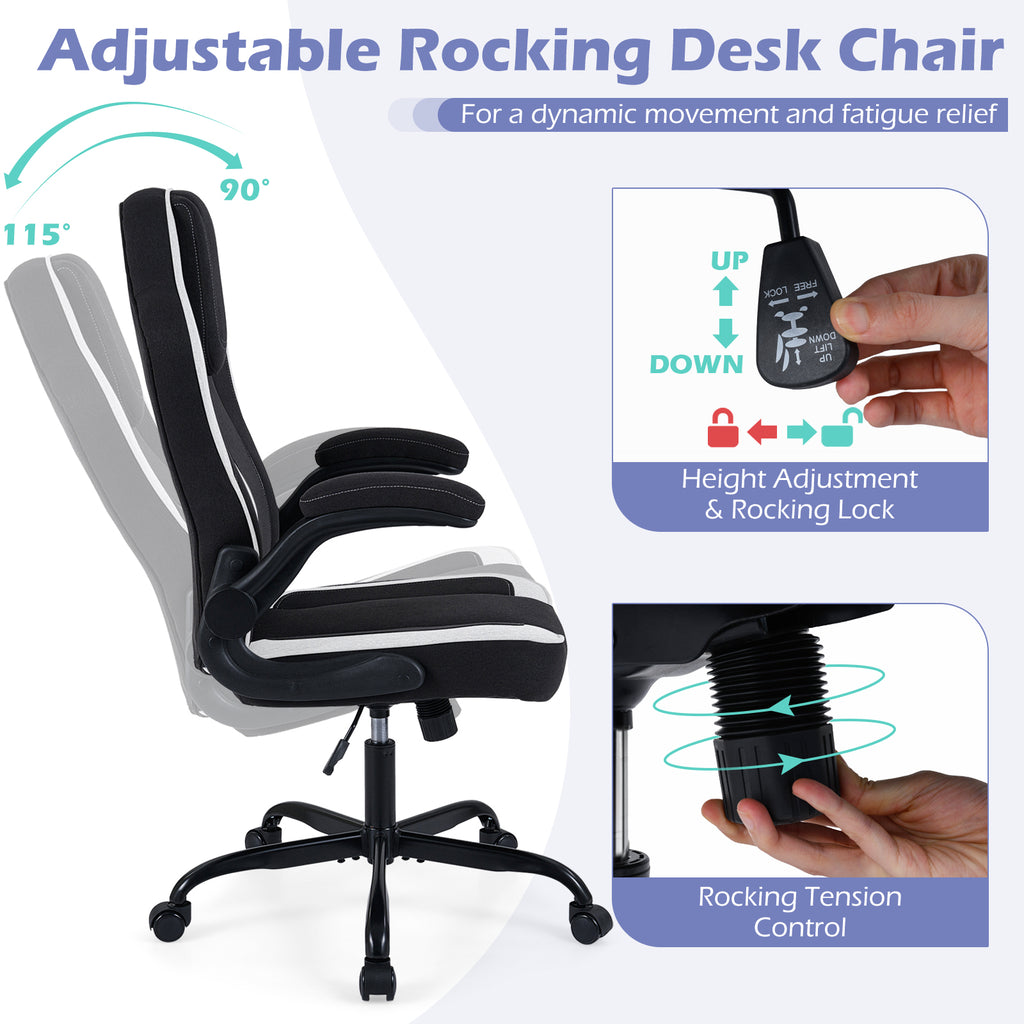 Ergonomic Computer Office Chair with 90° Flip-up Armrests-Black