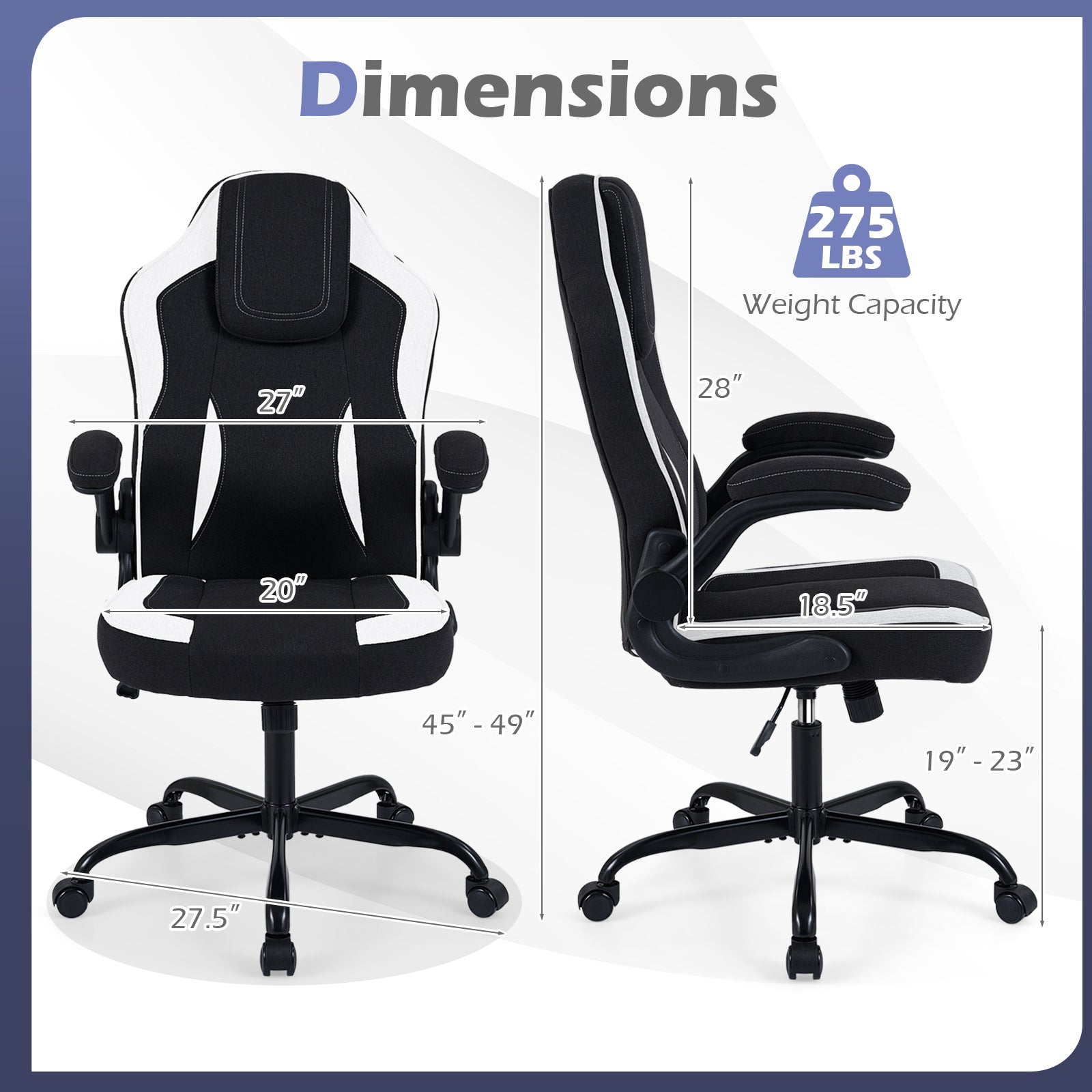 Ergonomic Computer Office Chair with 90° Flip-up Armrests-Black