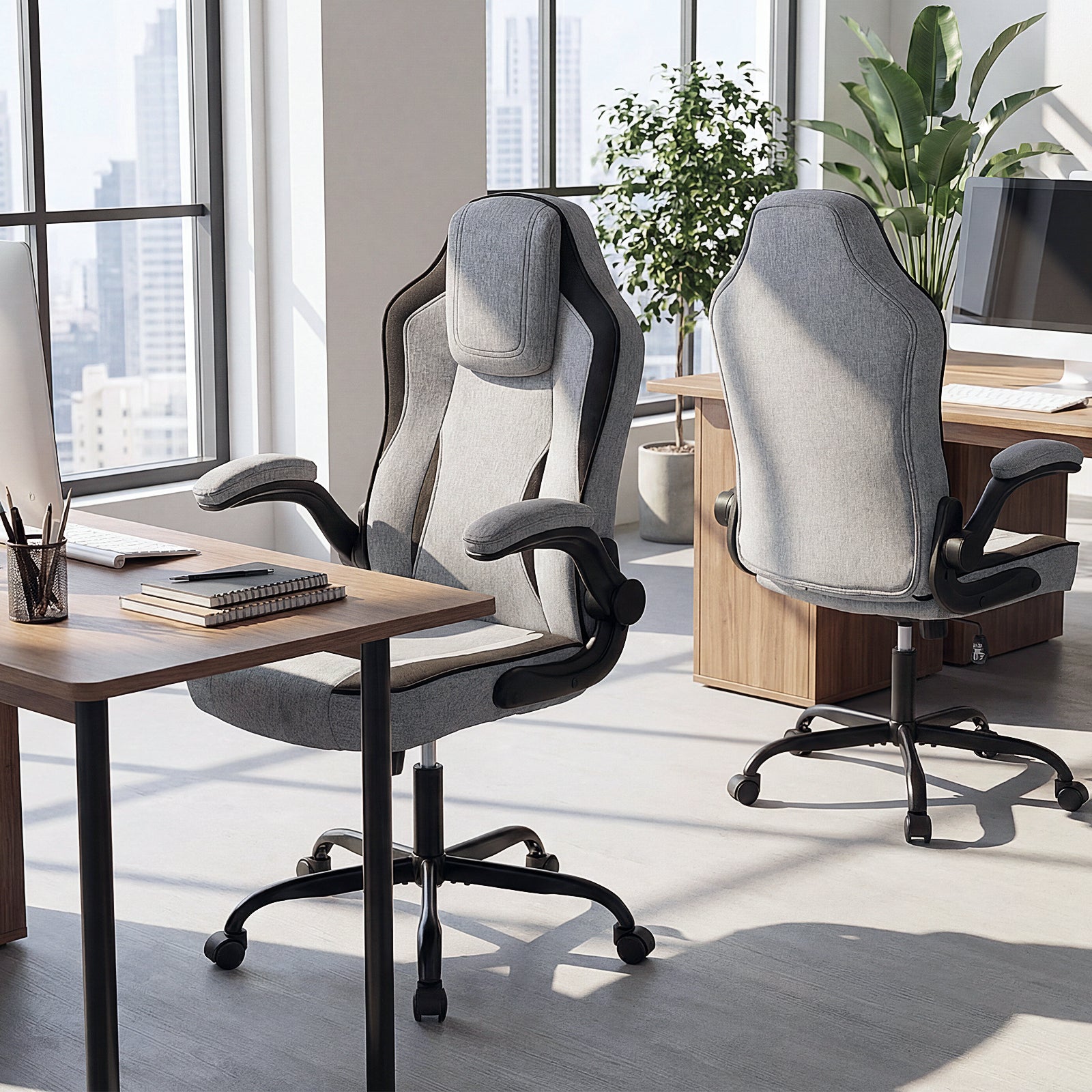 Ergonomic Computer Office Chair with 90° Flip-up Armrests-Gray