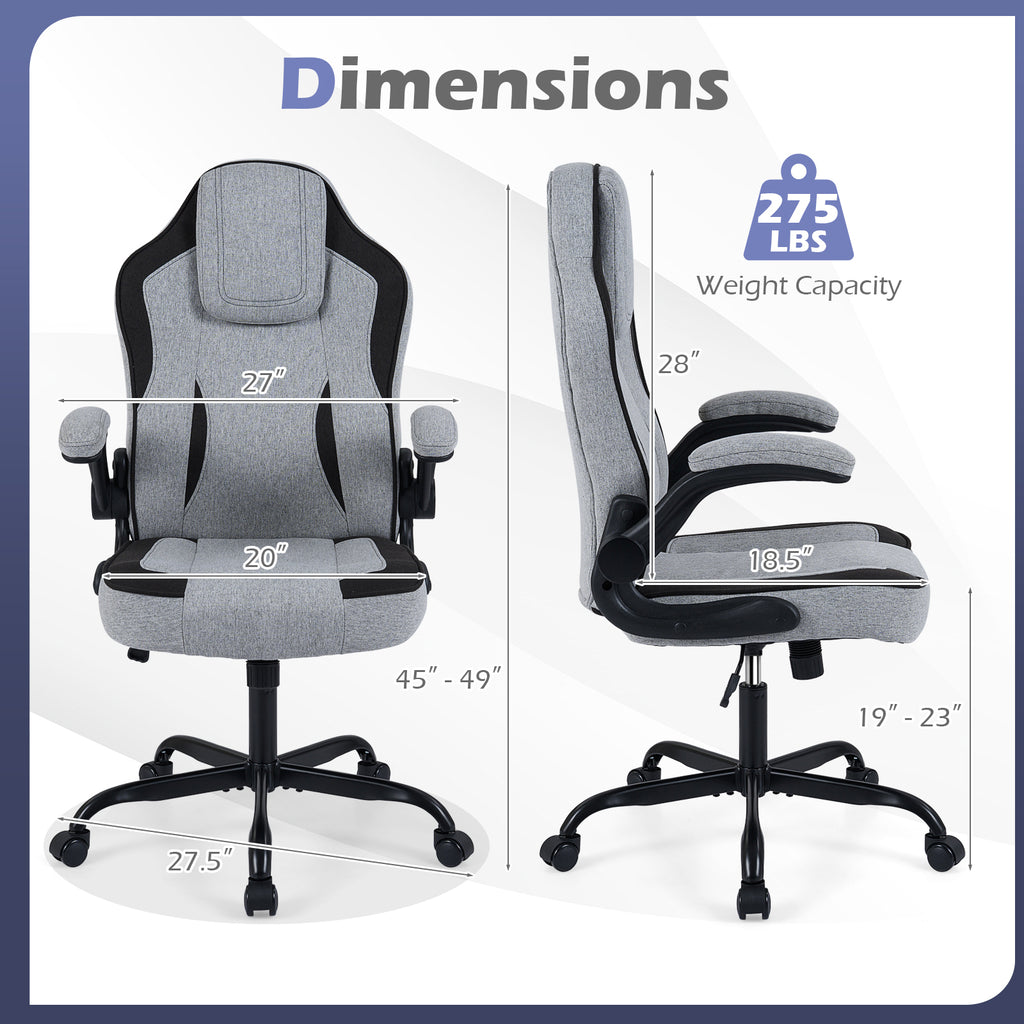 Ergonomic Computer Office Chair with 90° Flip-up Armrests-Gray