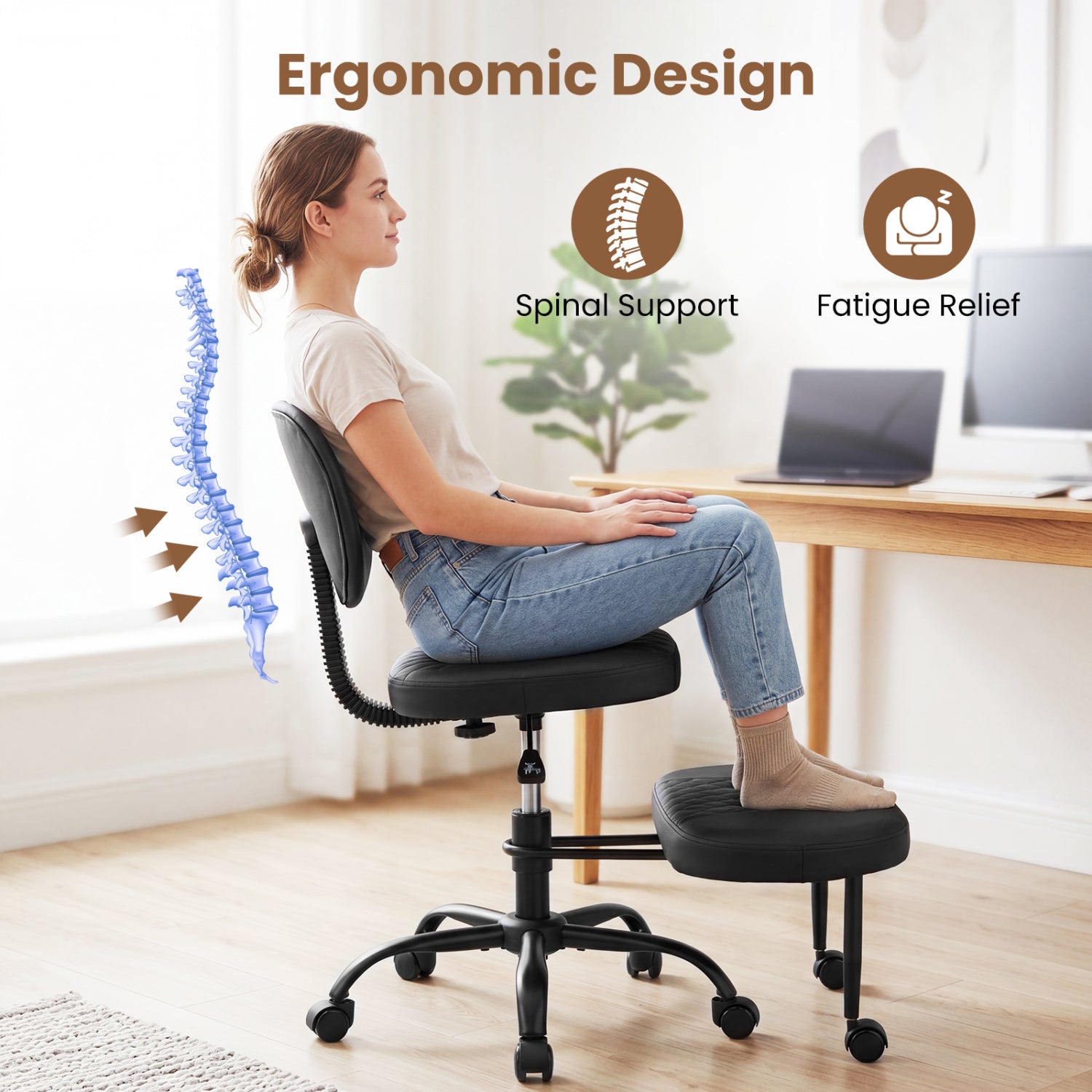 Ergonomic Cross Legged Office Chair with Height-Adjustable Seat - Black
