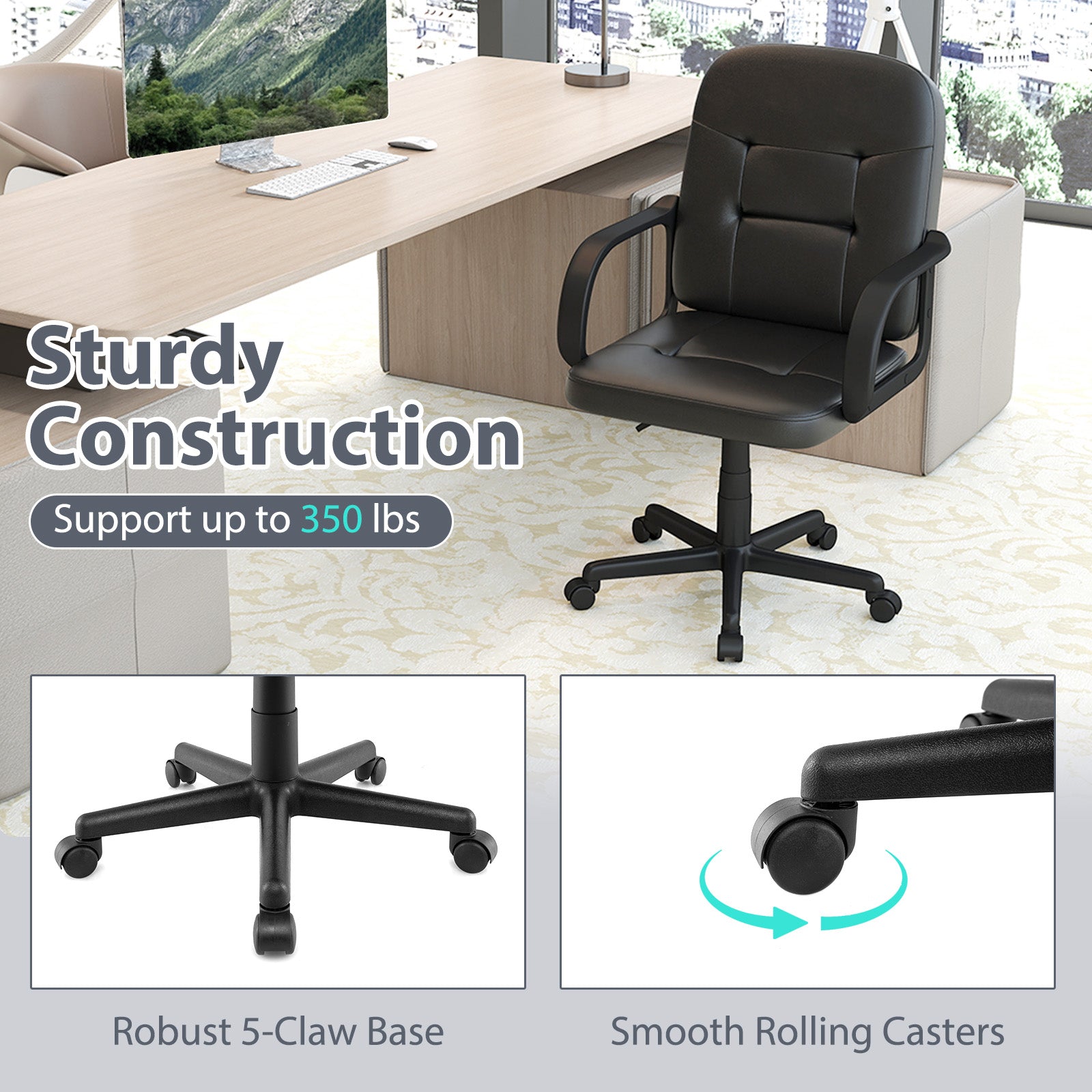 Ergonomic Office Chair with 360-degree Wheels