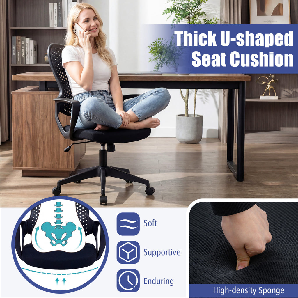 Ergonomic Office Chair Height Adjustable Computer Desk Chair with Breathable Butterfly Back-Black