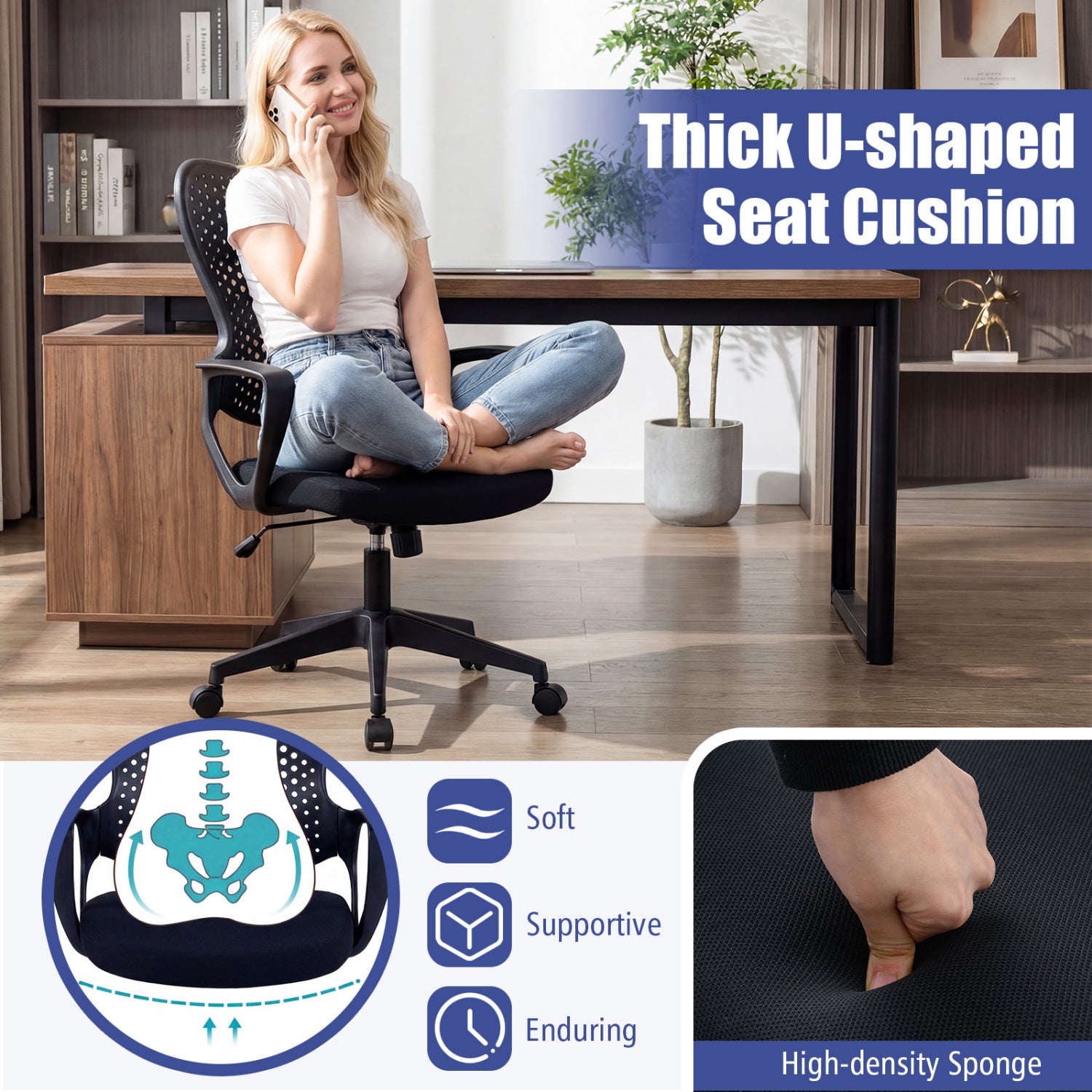 Ergonomic Office Chair Height Adjustable Computer Desk Chair with Breathable Butterfly Back-Black