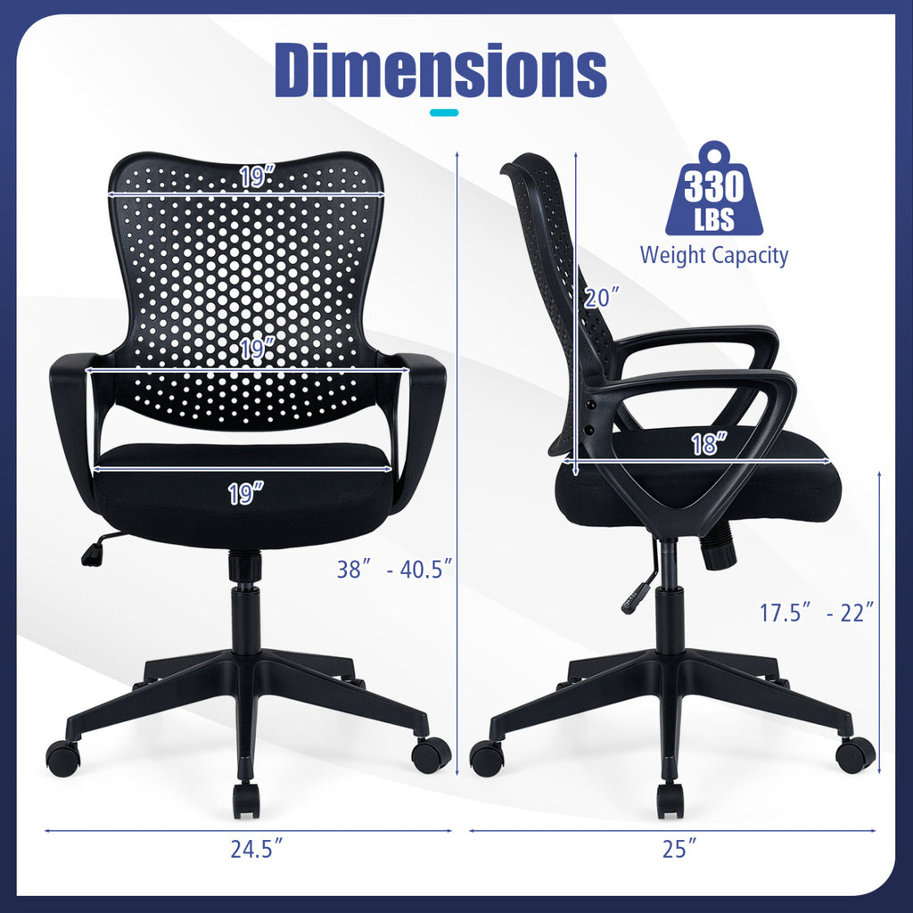 Ergonomic Office Chair Height Adjustable Computer Desk Chair with Breathable Butterfly Back-Black