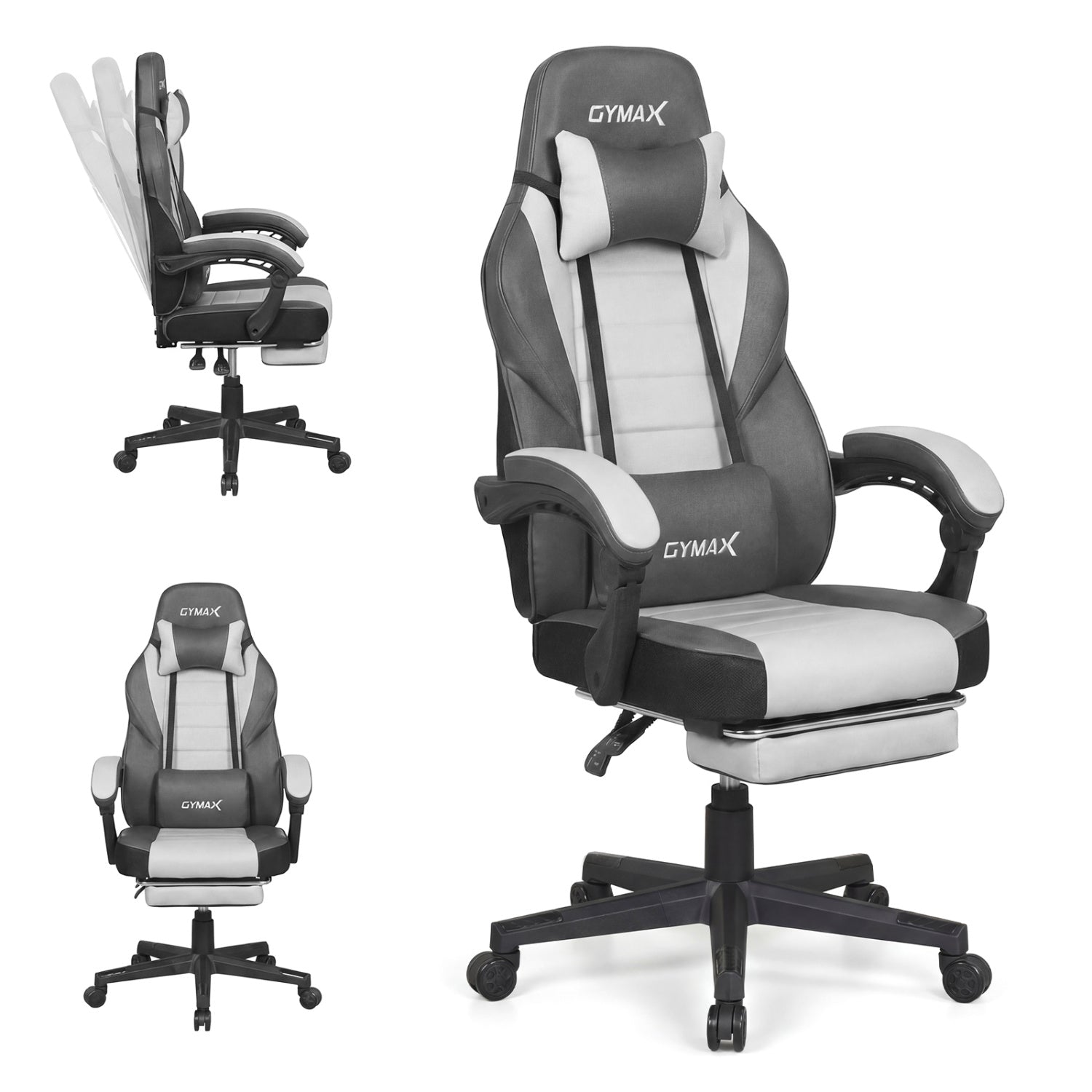 Ergonomic Video Game Chair with Headrest and Reclining Backrest-Grey