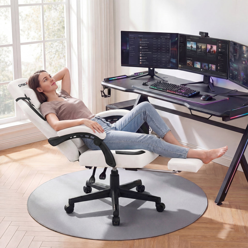 Ergonomic Video Game Chair with Headrest for Home Office-Gray