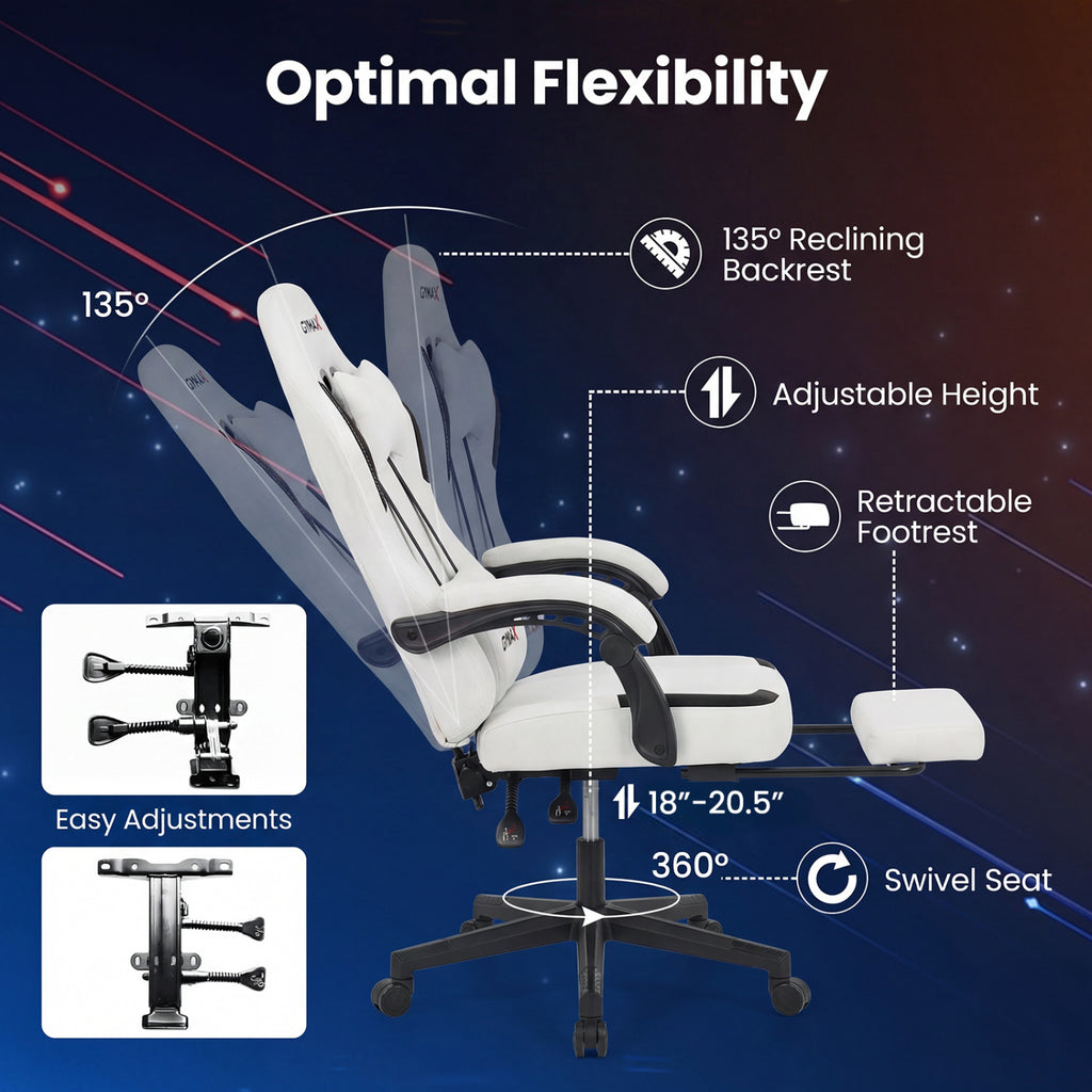 Ergonomic Video Game Chair with Headrest for Home Office-Gray
