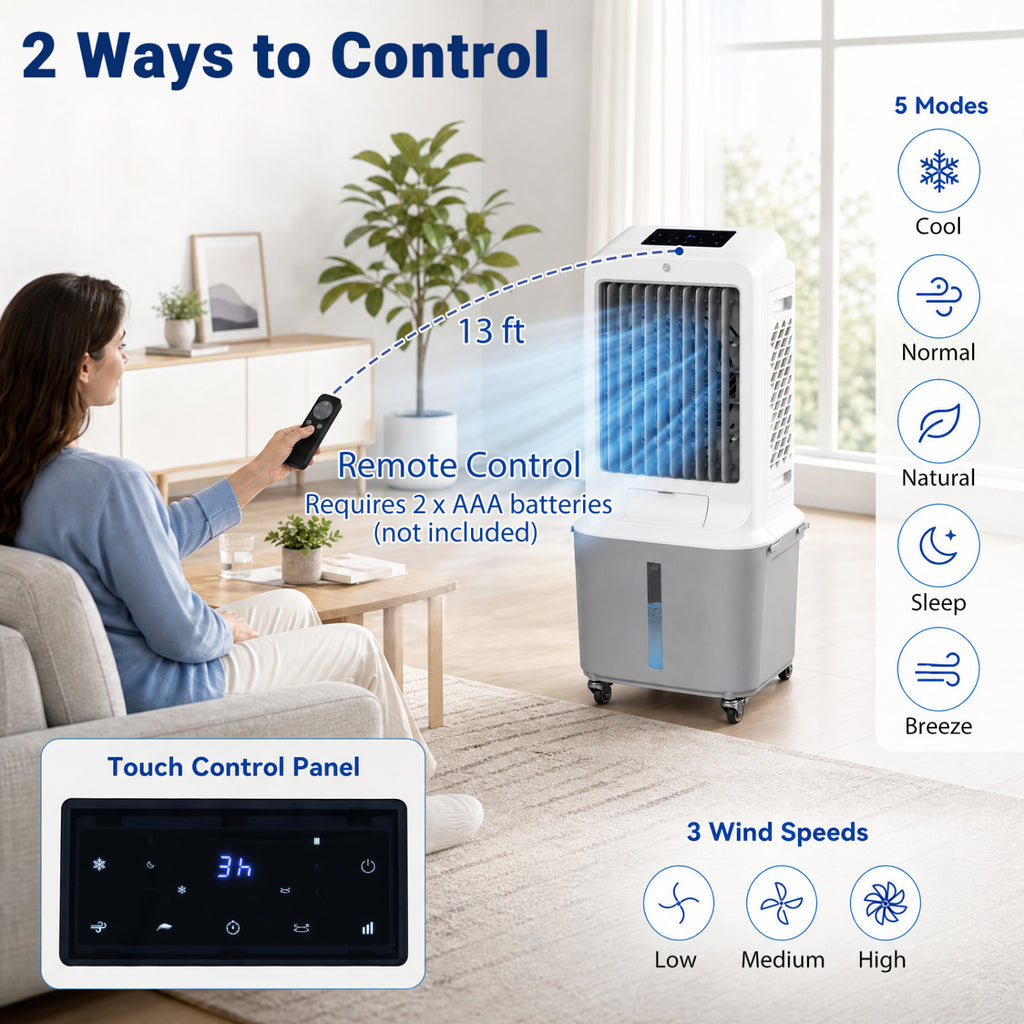 Evaporative Air Cooler with 7 Gallon Large Water Tank