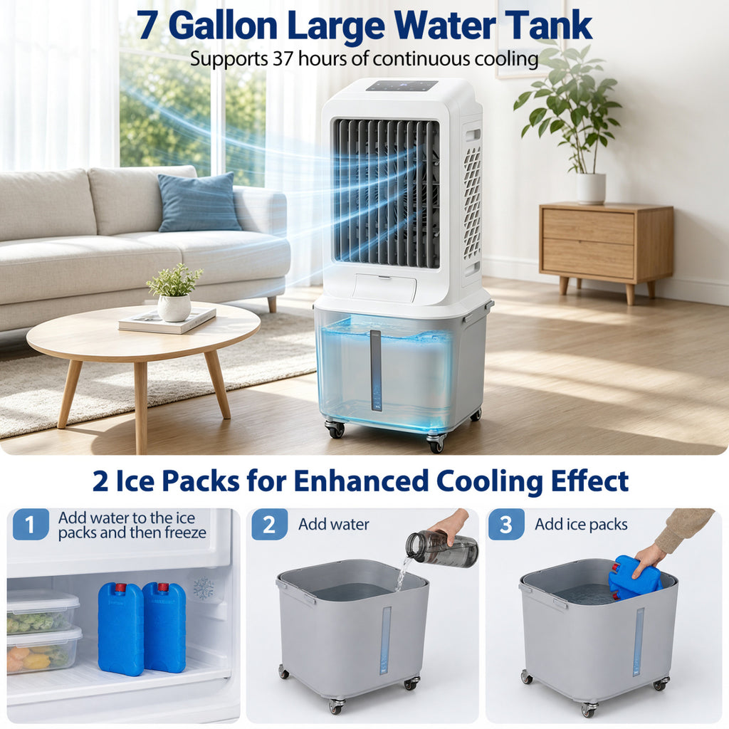 Evaporative Air Cooler with 7 Gallon Large Water Tank