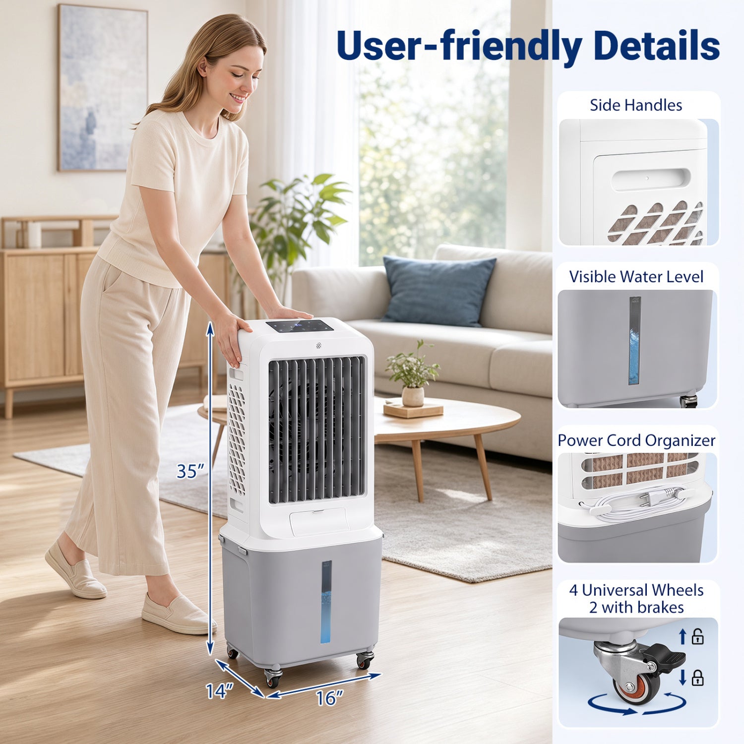 Evaporative Air Cooler with 7 Gallon Large Water Tank