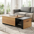 Extendable Coffee table with Concealed Storage Compartment-Natural