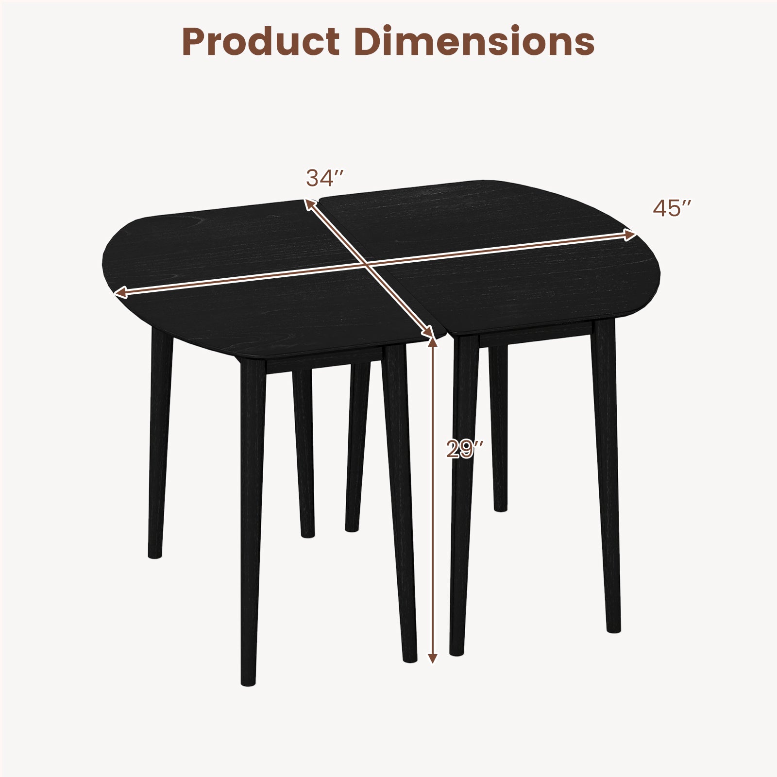 Extendable Oval Dining Table Set with 2 Half-Round Tables for 4-6 People-Black