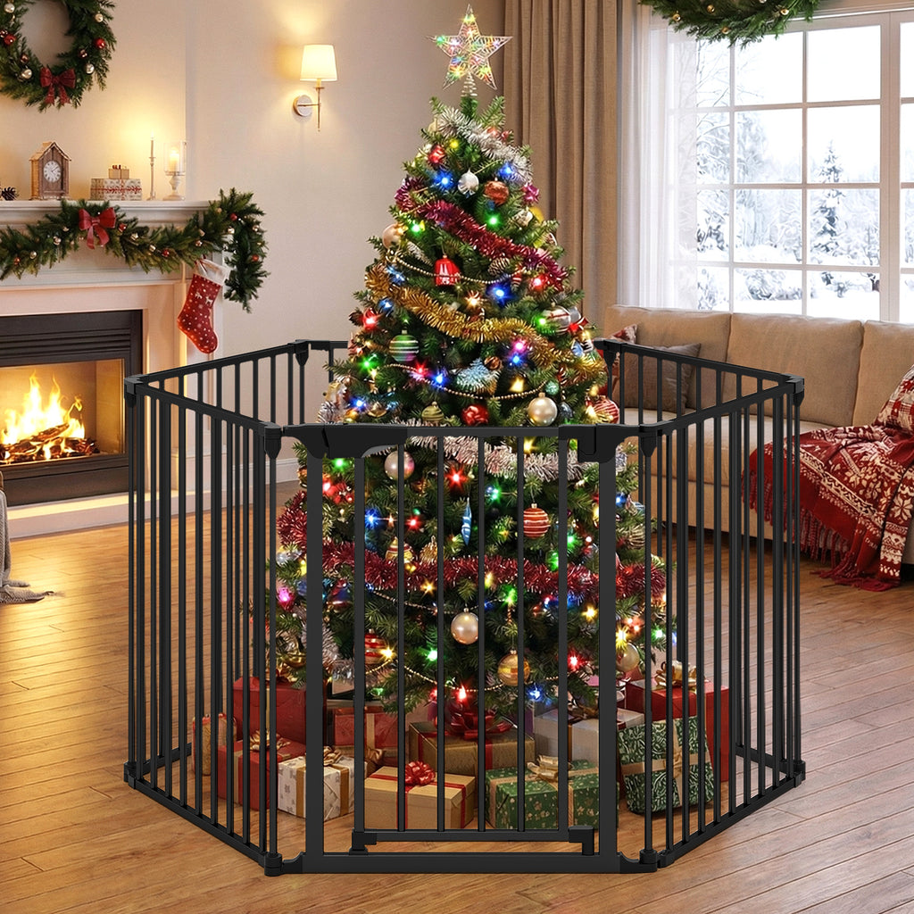 Extra Wide Baby Gate Fits 34.5-154" Openings 6-Panel Adjustable Pet Safety Fence-Black
