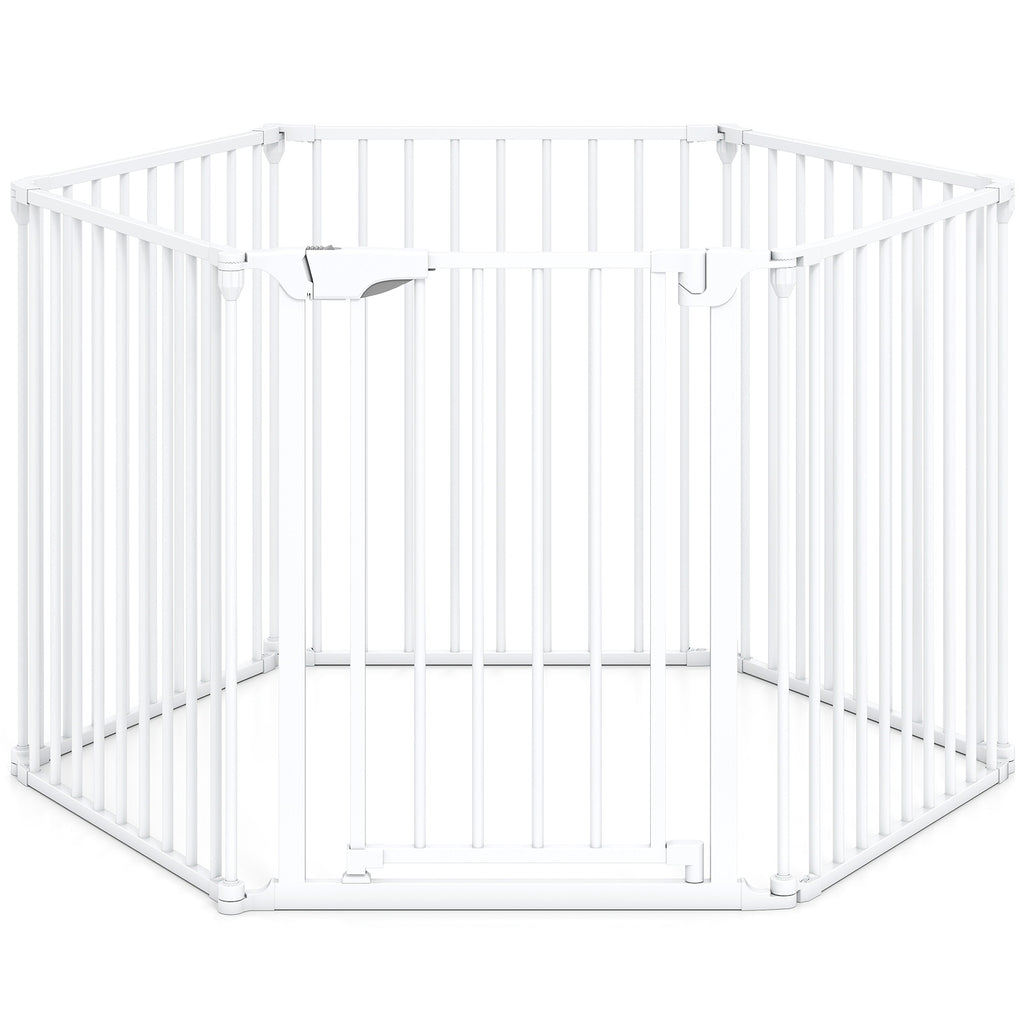 Extra Wide Baby Gate Fits 34.5-154" Openings 6-Panel Adjustable Pet Safety Fence-White