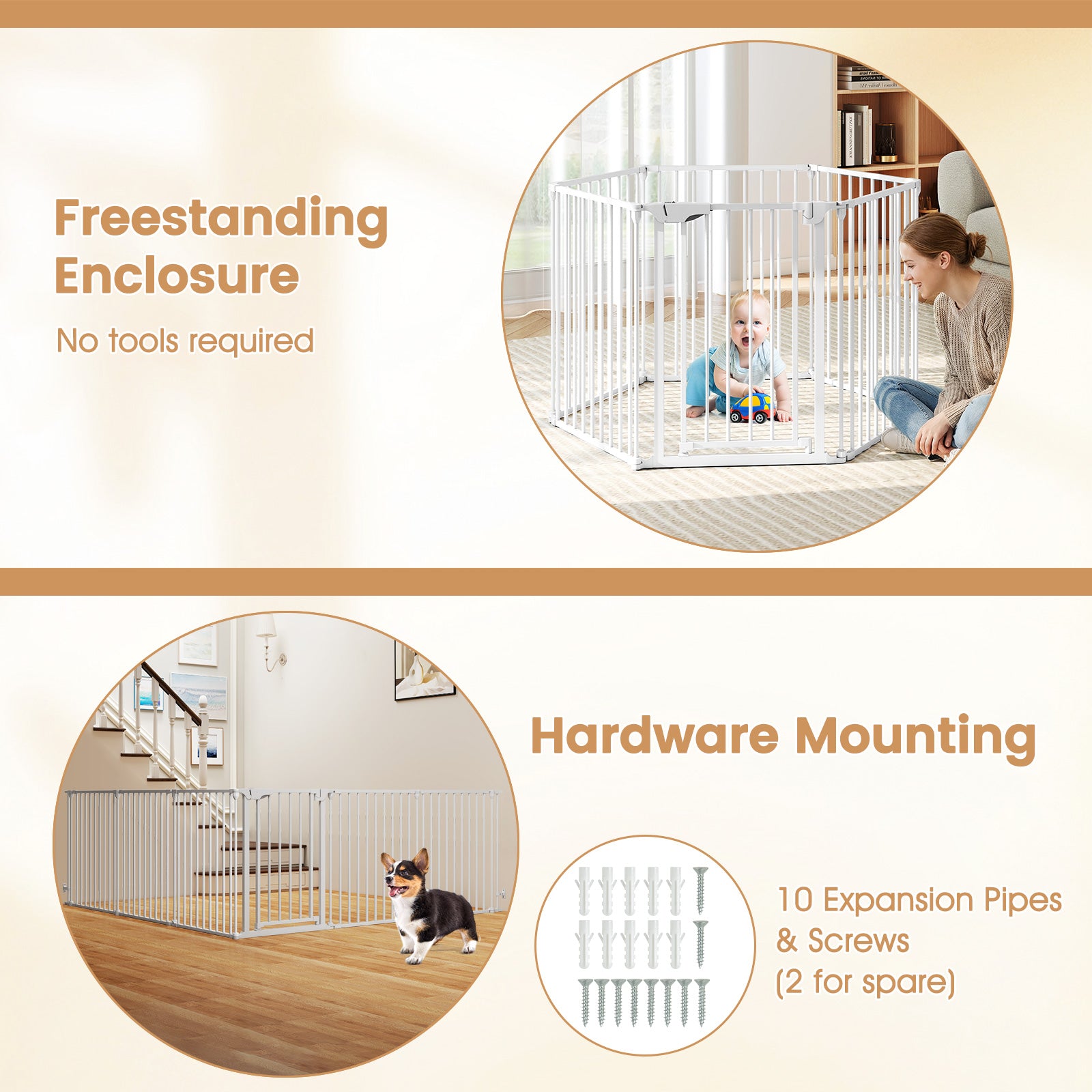 Extra Wide Baby Gate Fits 34.5-154" Openings 6-Panel Adjustable Pet Safety Fence-White