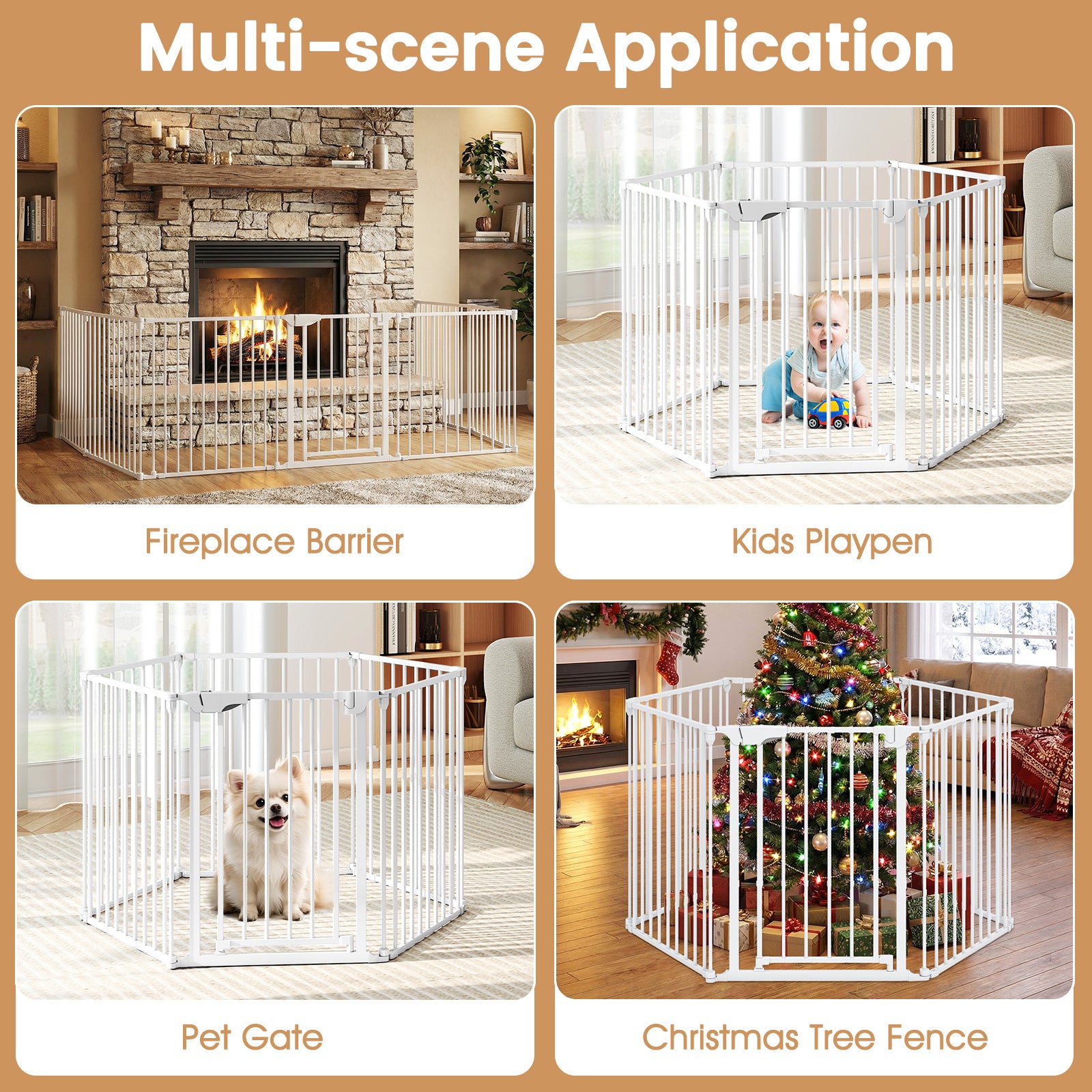 Extra Wide Baby Gate Fits 34.5-154" Openings 6-Panel Adjustable Pet Safety Fence-White