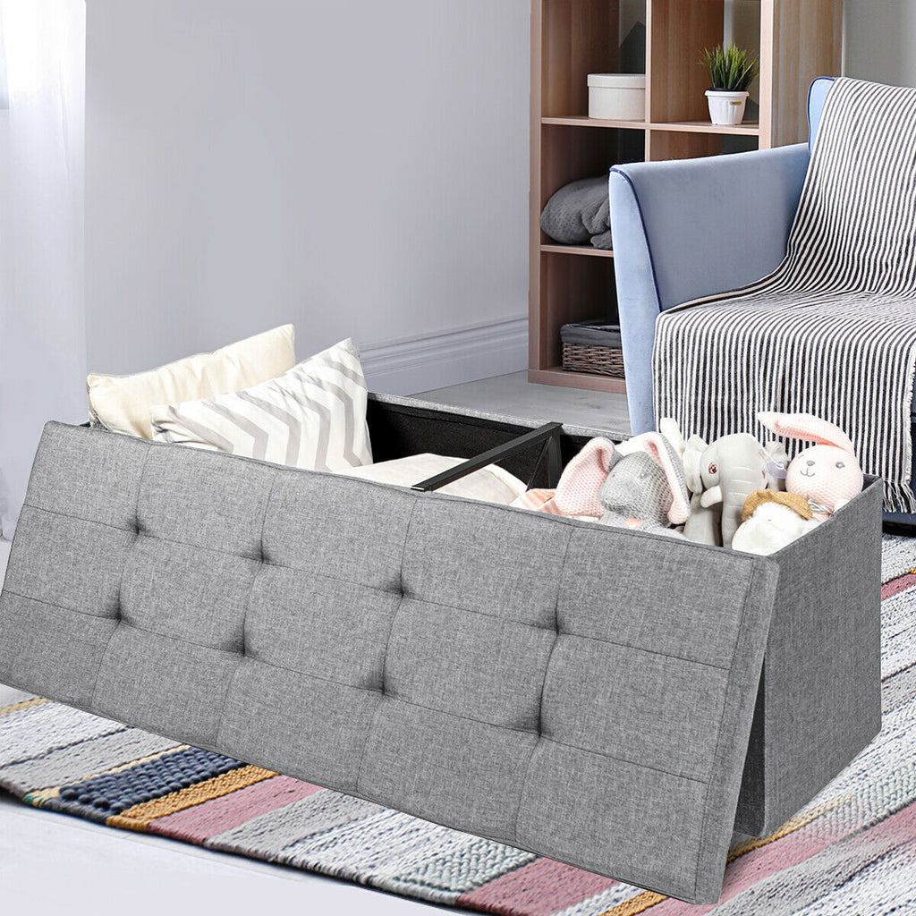 Fabric Folding Storage with Divider Bed End Bench-Light Gray