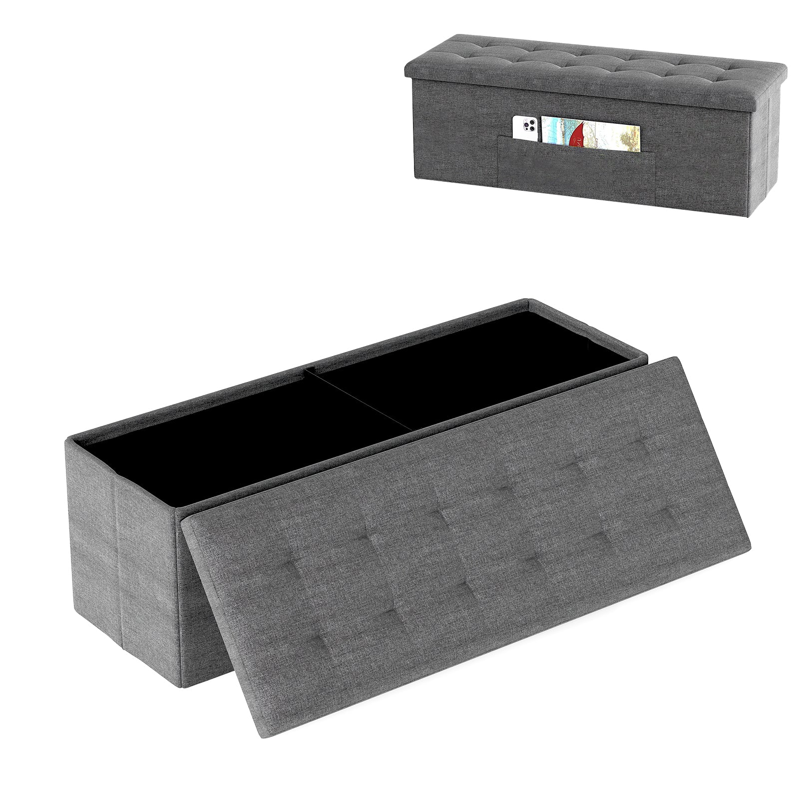 Fabric Folding Storage with Divider Bed End Bench-Dark Gray