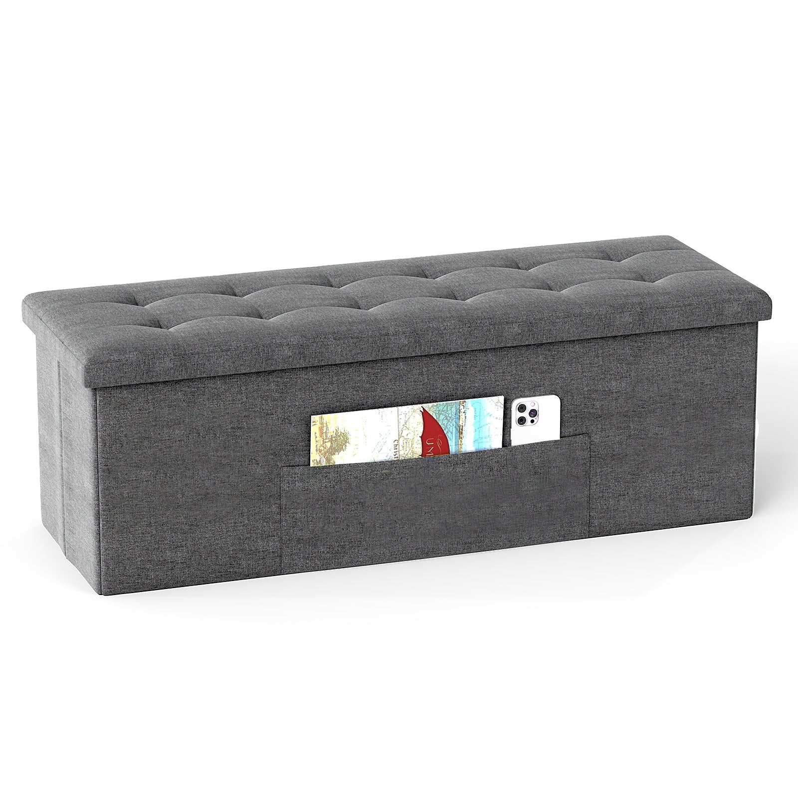 Fabric Folding Storage with Divider Bed End Bench-Dark Gray