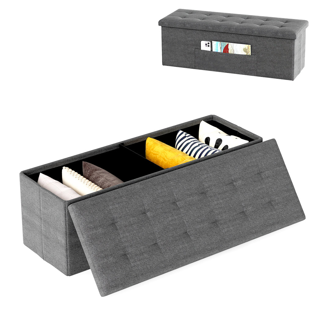 Fabric Folding Storage with Divider Bed End Bench-Dark Gray