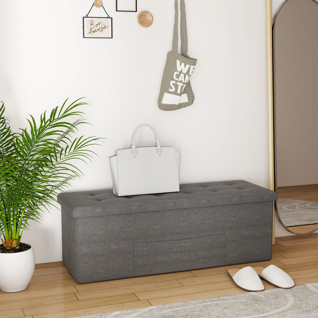 Fabric Folding Storage with Divider Bed End Bench-Dark Gray